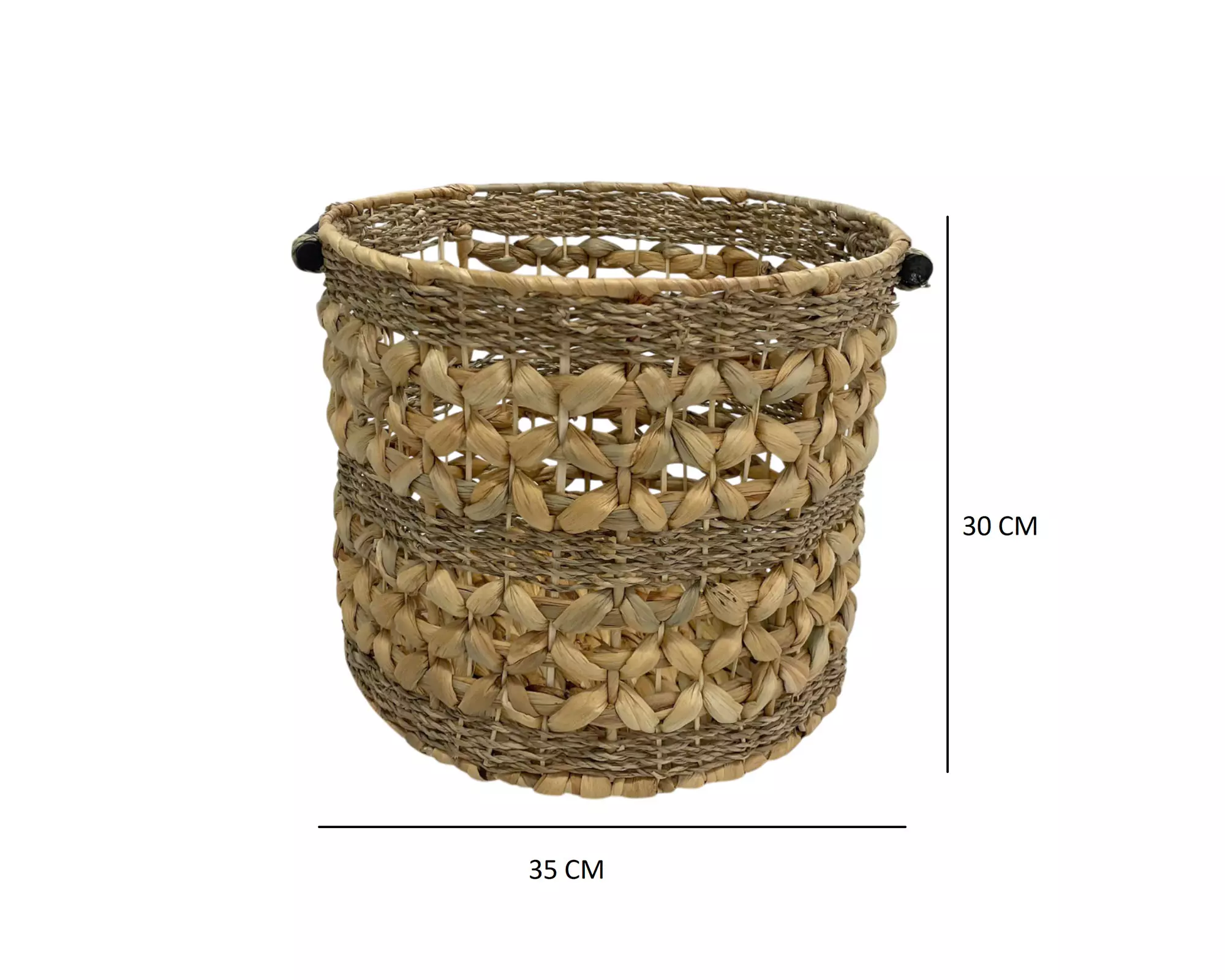 Canasto Fibra natural Asa madera 35 cm-2