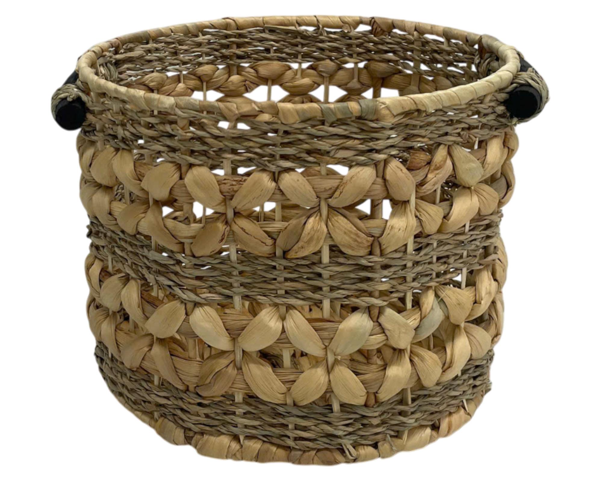 Canasto Fibra natural Asa madera 25 cm-0