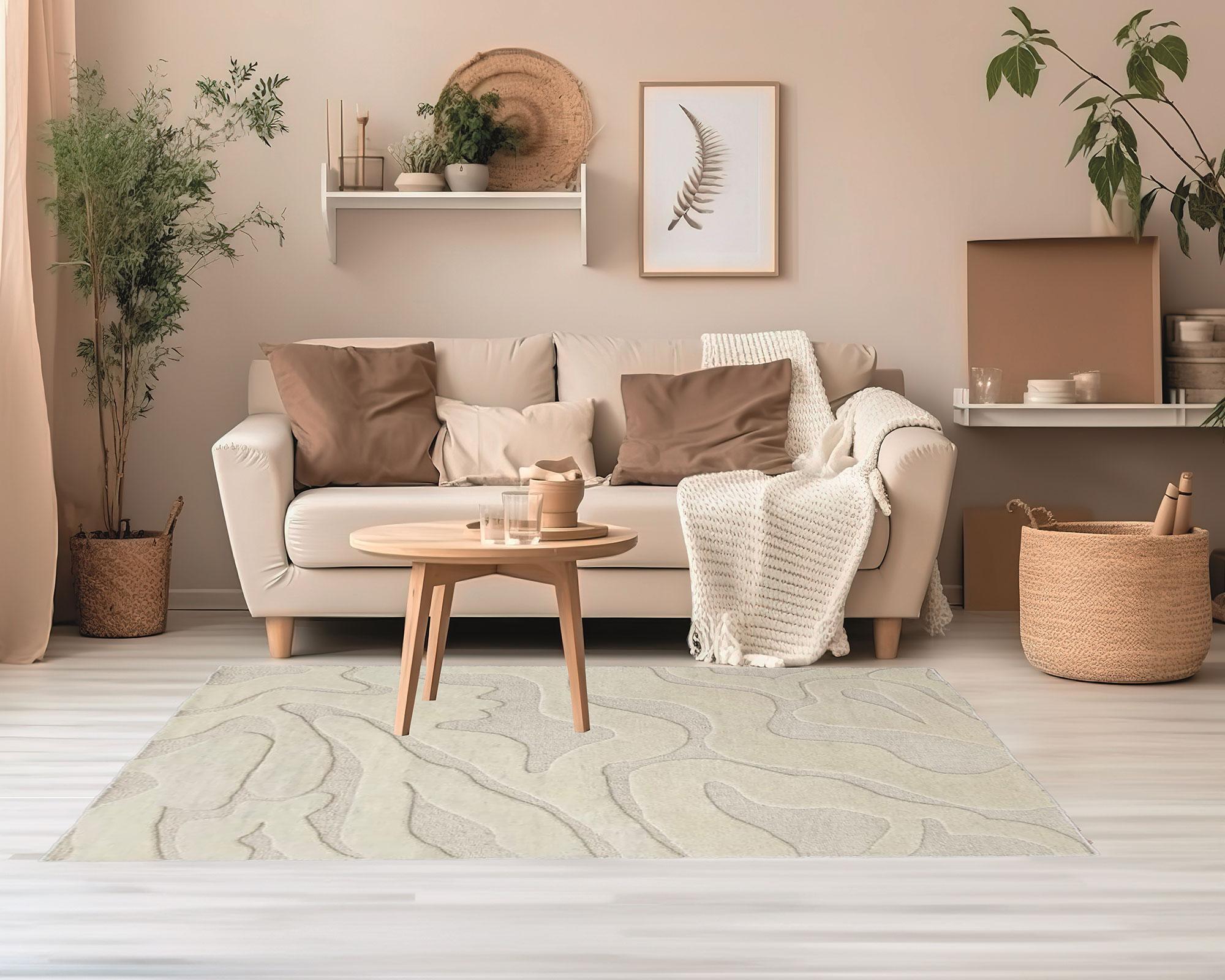Alfombra Relieve abstracto beige 160x230 cm-6