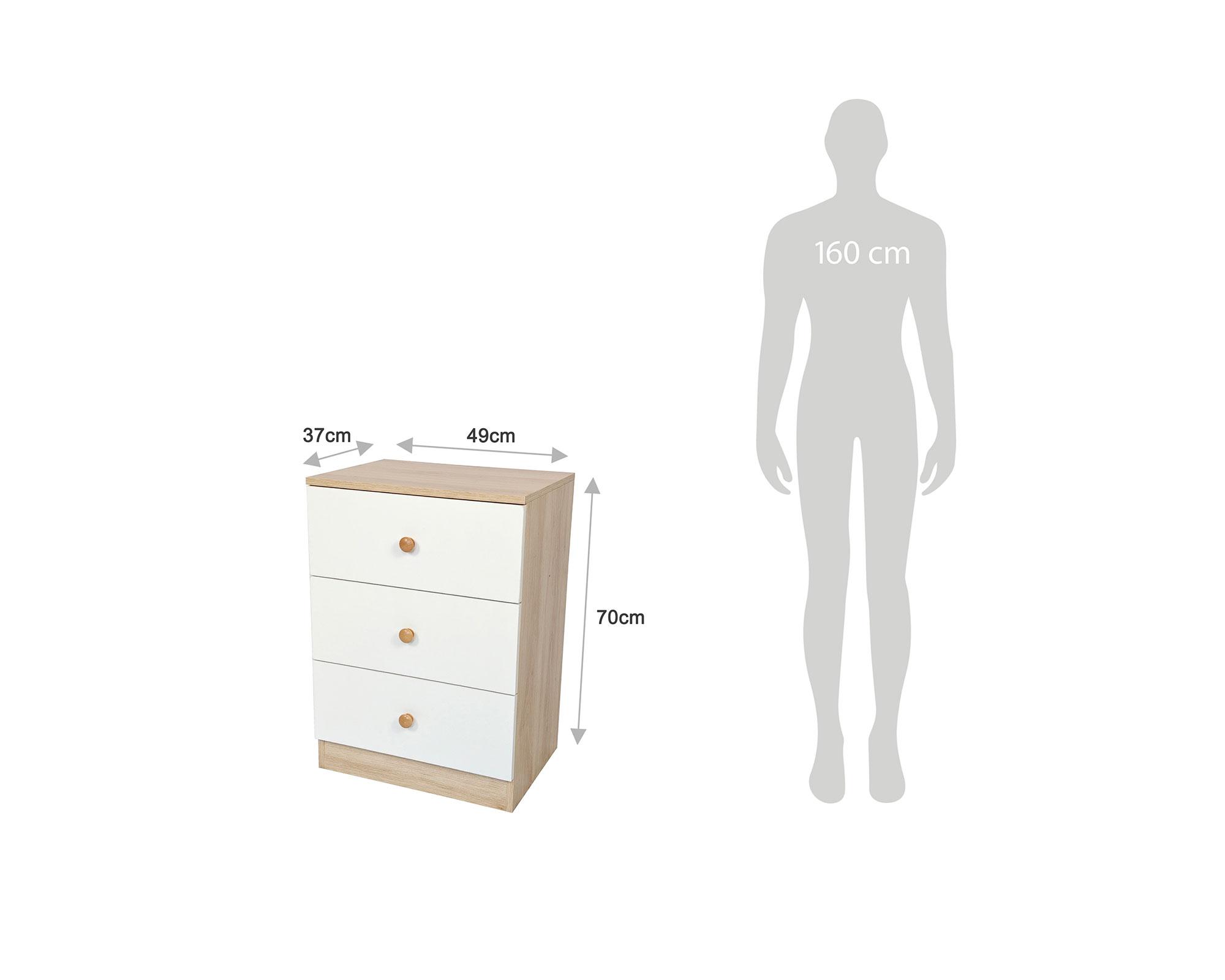 Velador York natural/blanco 3 cajones-4