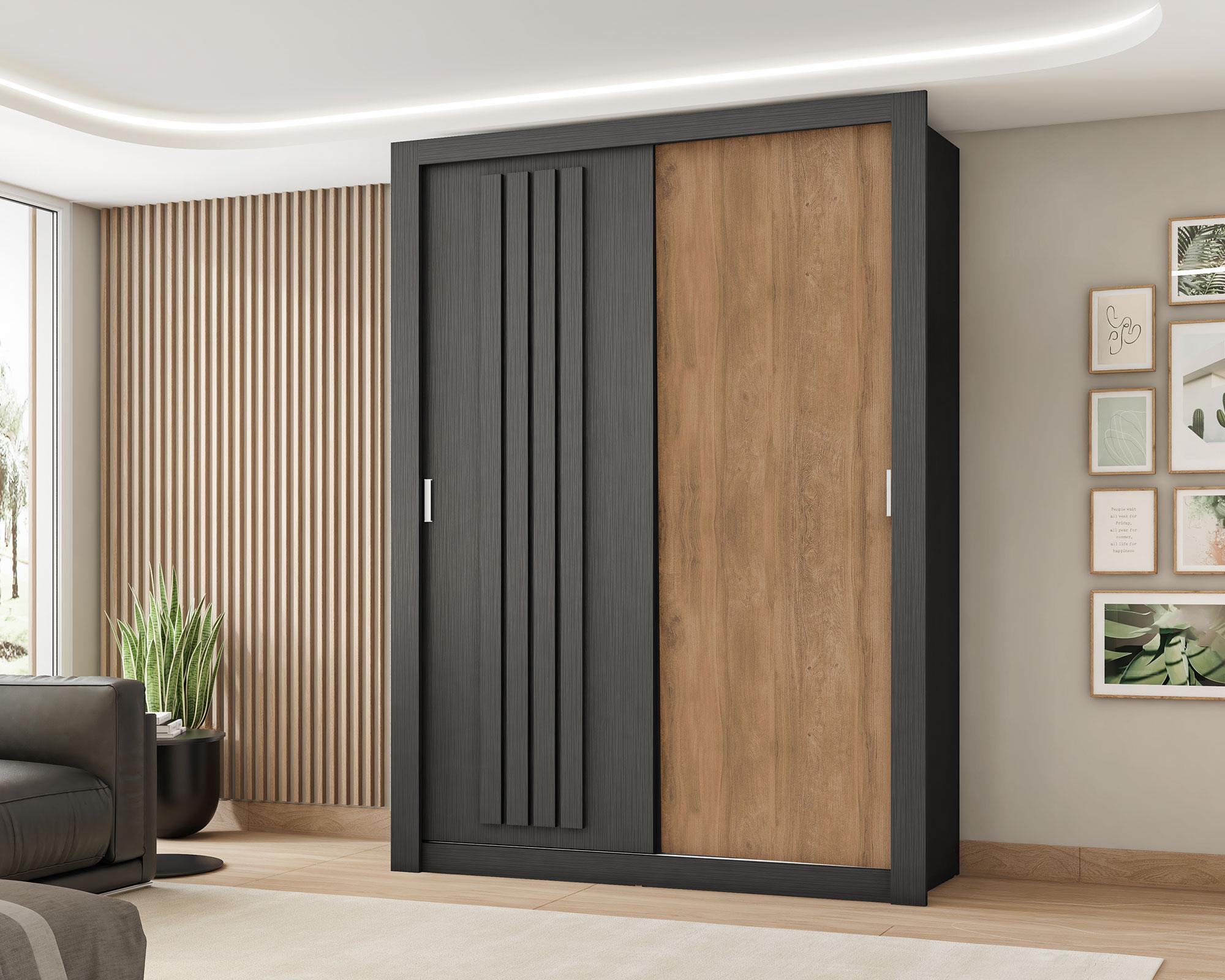 Clóset 2 puertas Bristol negro/freijo 206x120x46 cm-4