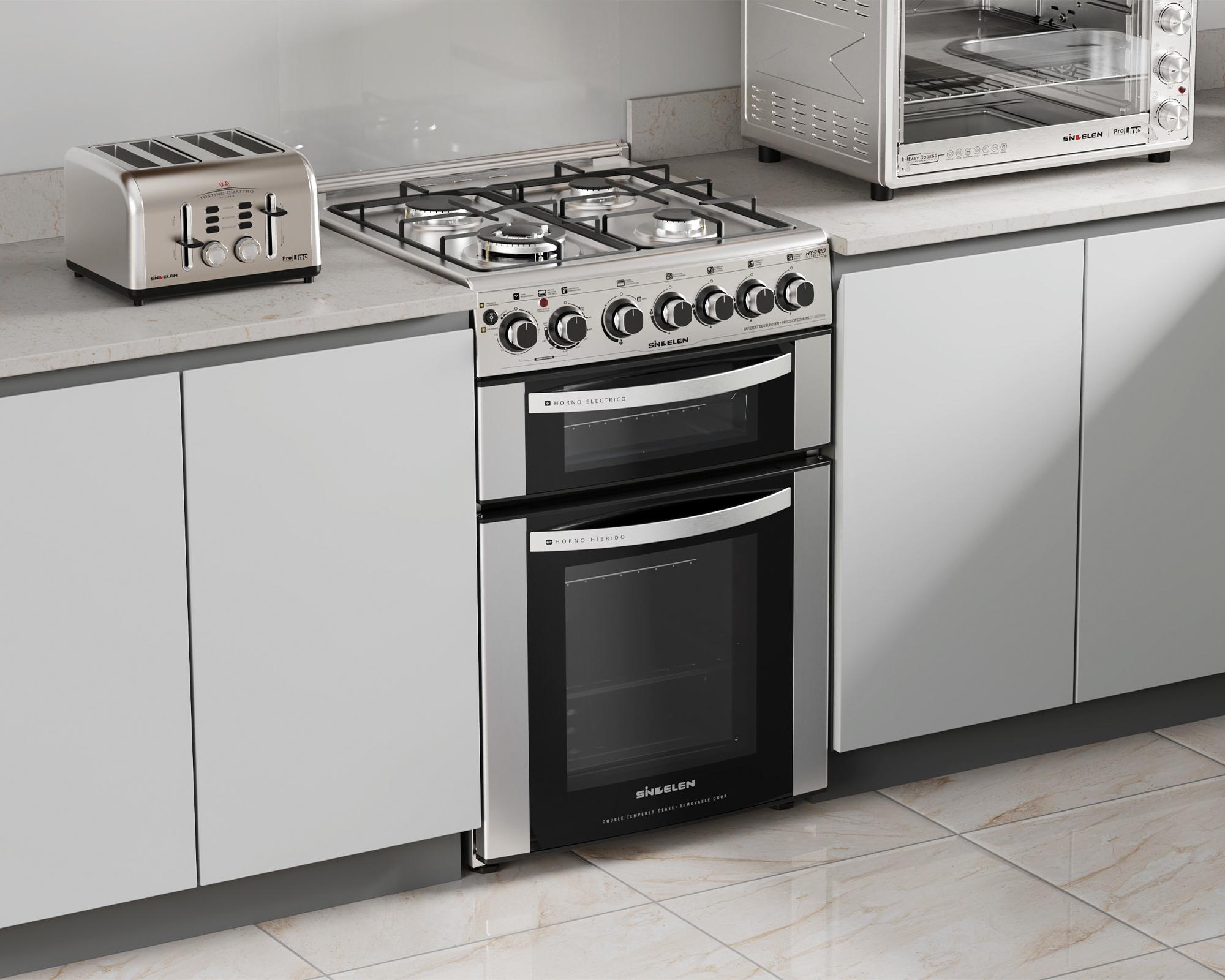 Cocina 4 quemadores doble horno hibrido CH-660DHIN-4