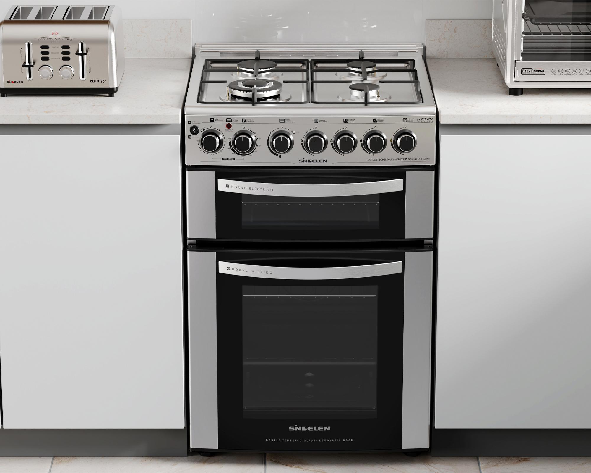 Cocina 4 quemadores doble horno hibrido CH-660DHIN-3