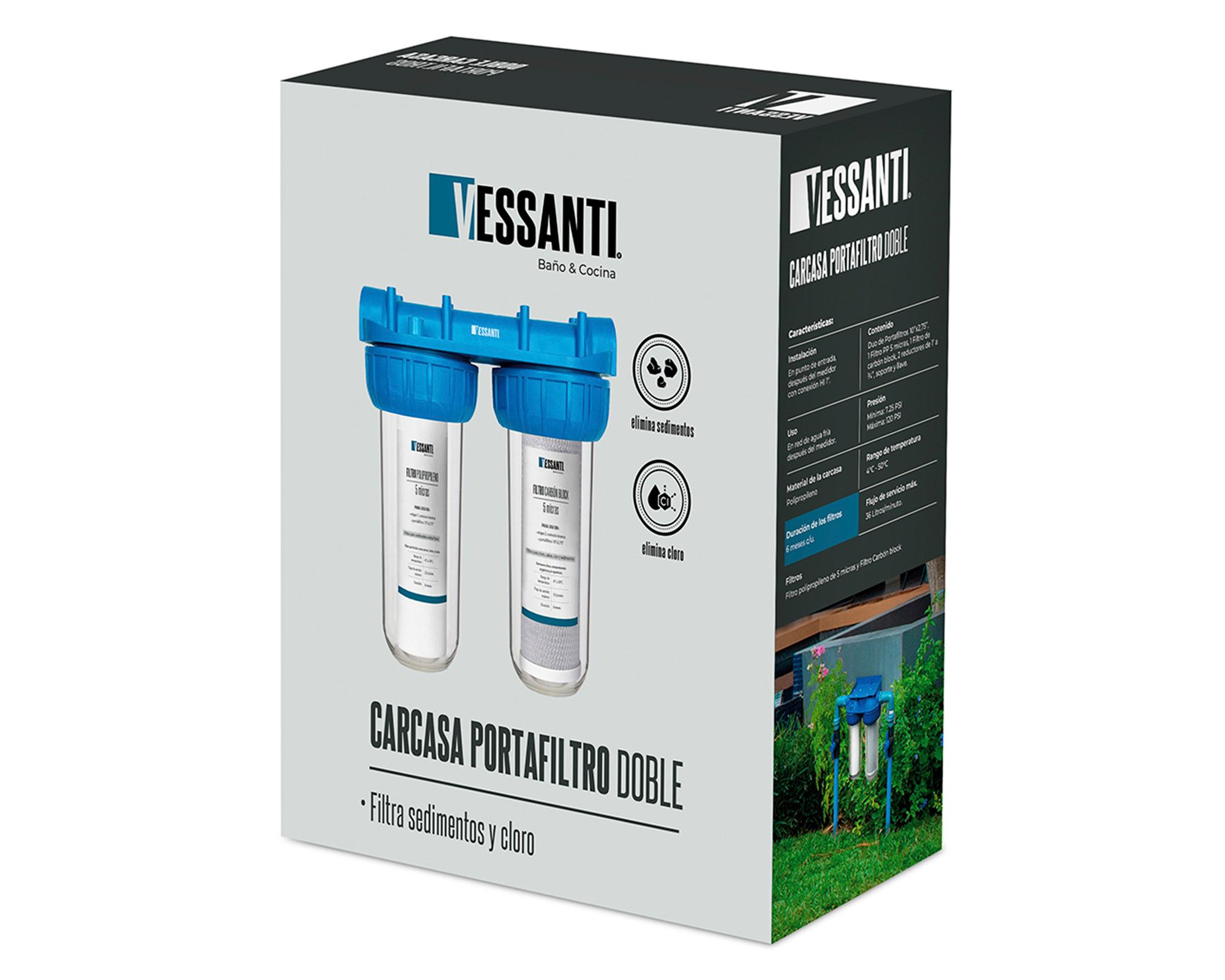 Carcasa portafiltro doble sedimento/cloro celeste-1