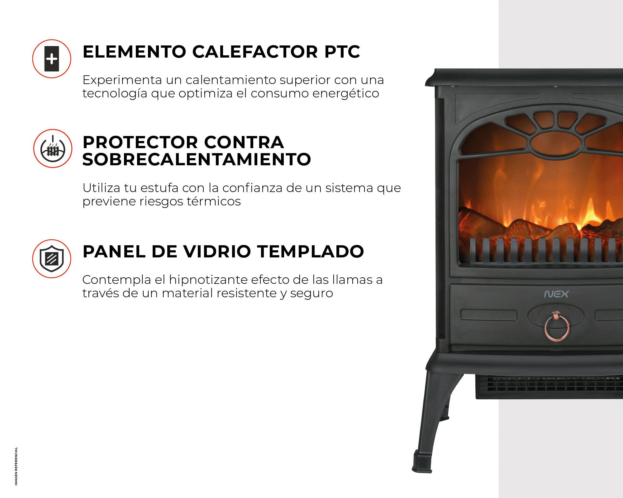 Estufa sin fuego HFS201 negro 1600W-3