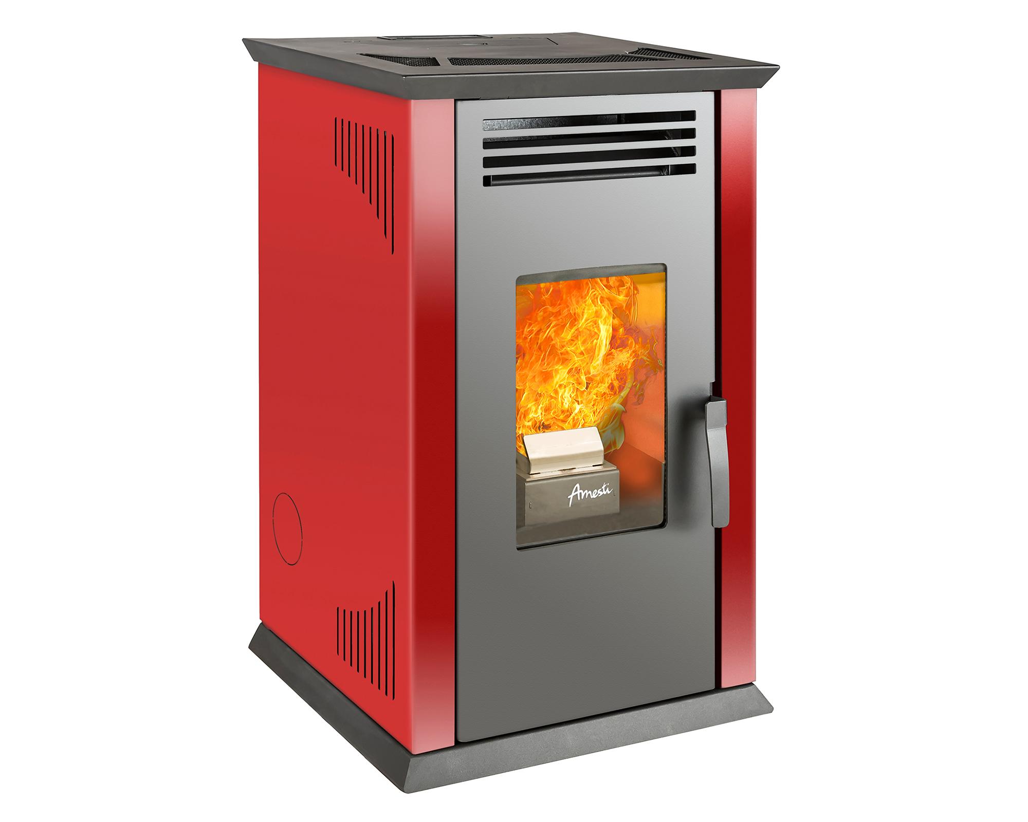 Estufa a pellet Italy 8100 rojo + Kit instalación muro + Daily Clean 1000-2
