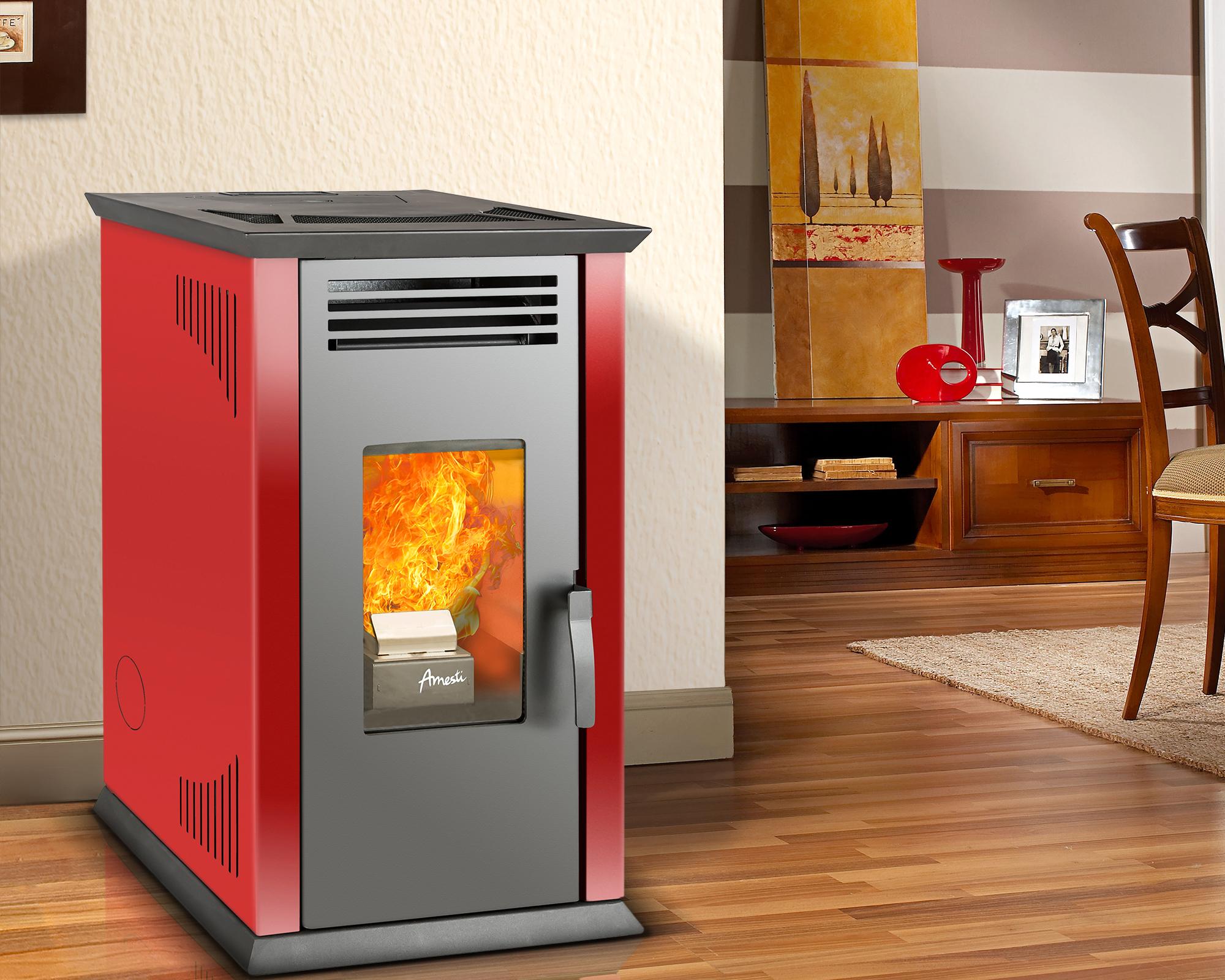 Estufa a pellet Italy 8100 rojo + Kit instalación muro + Daily Clean 1000-4