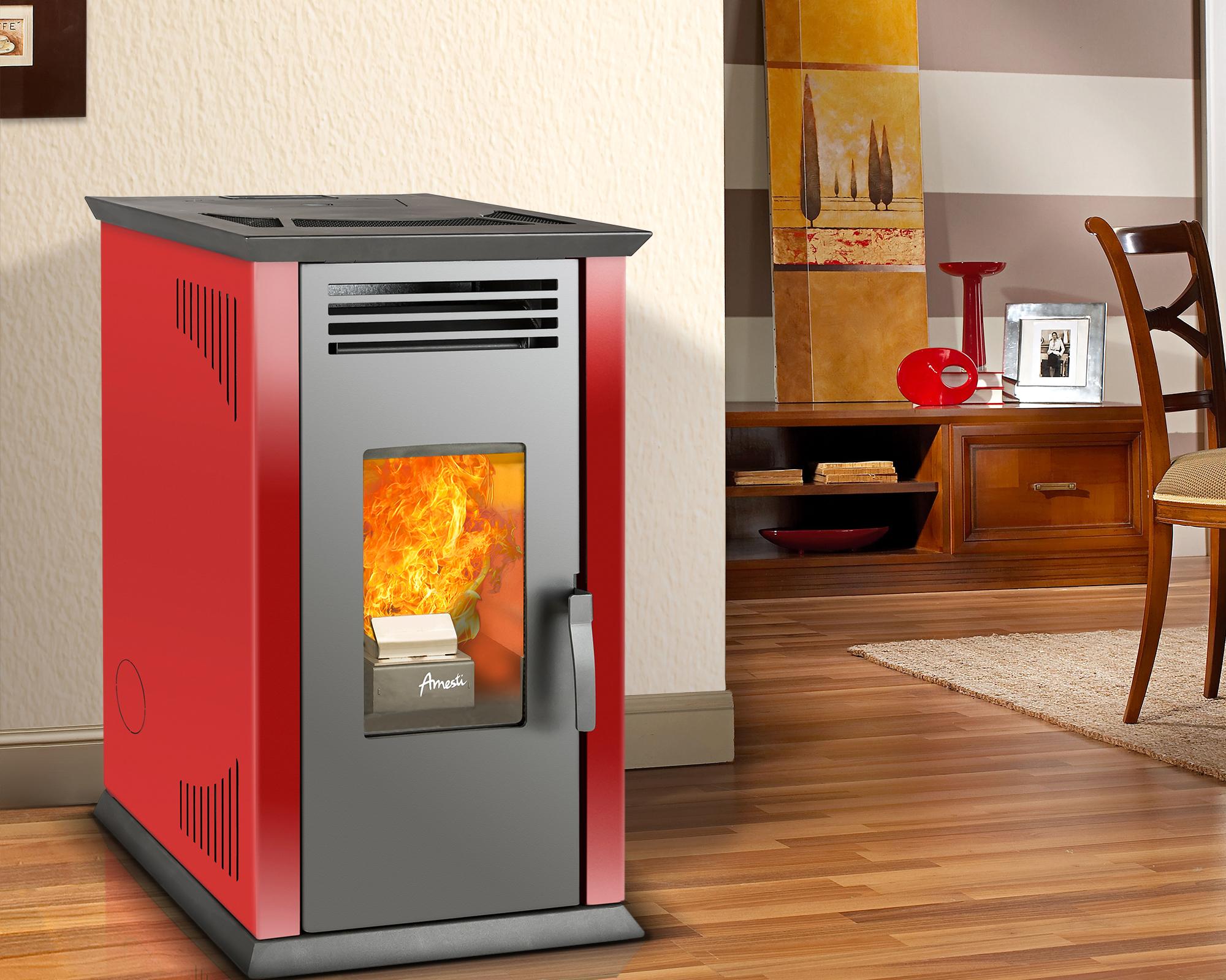 Estufa a pellet Italy 8100 rojo + Kit instalación techo + Daily Clean 1000-4