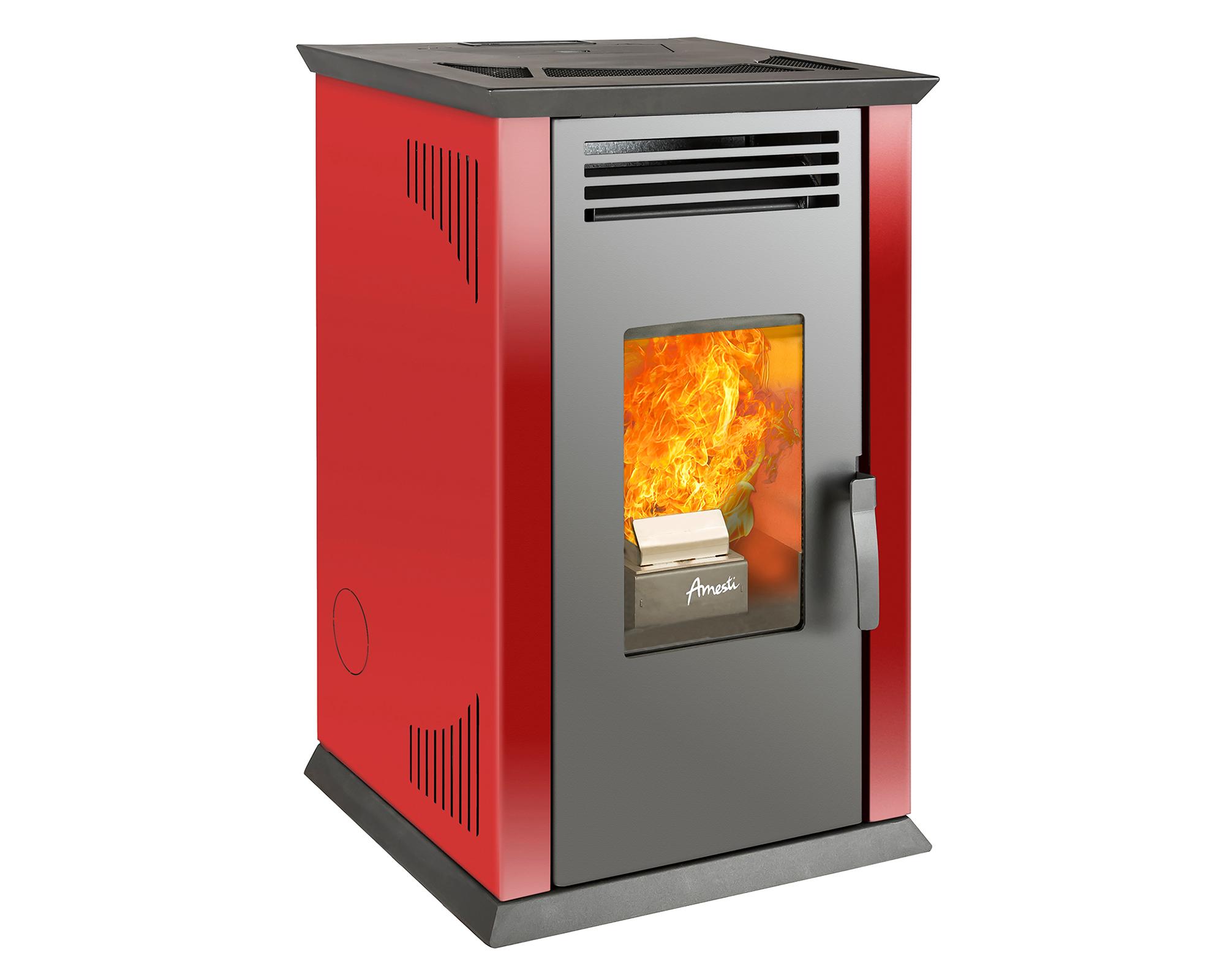 Estufa a pellet Italy 8100 rojo + Kit instalación techo + Daily Clean 1000-2