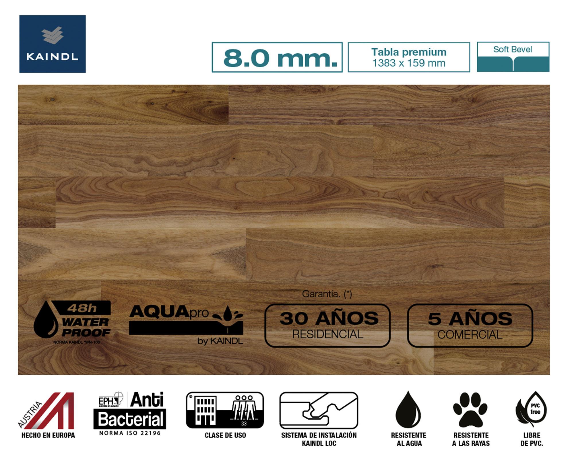Piso flotante AquaPro Easy Touch Noce Viva 8mm 15.9x138.3 cm 2.2m2-1