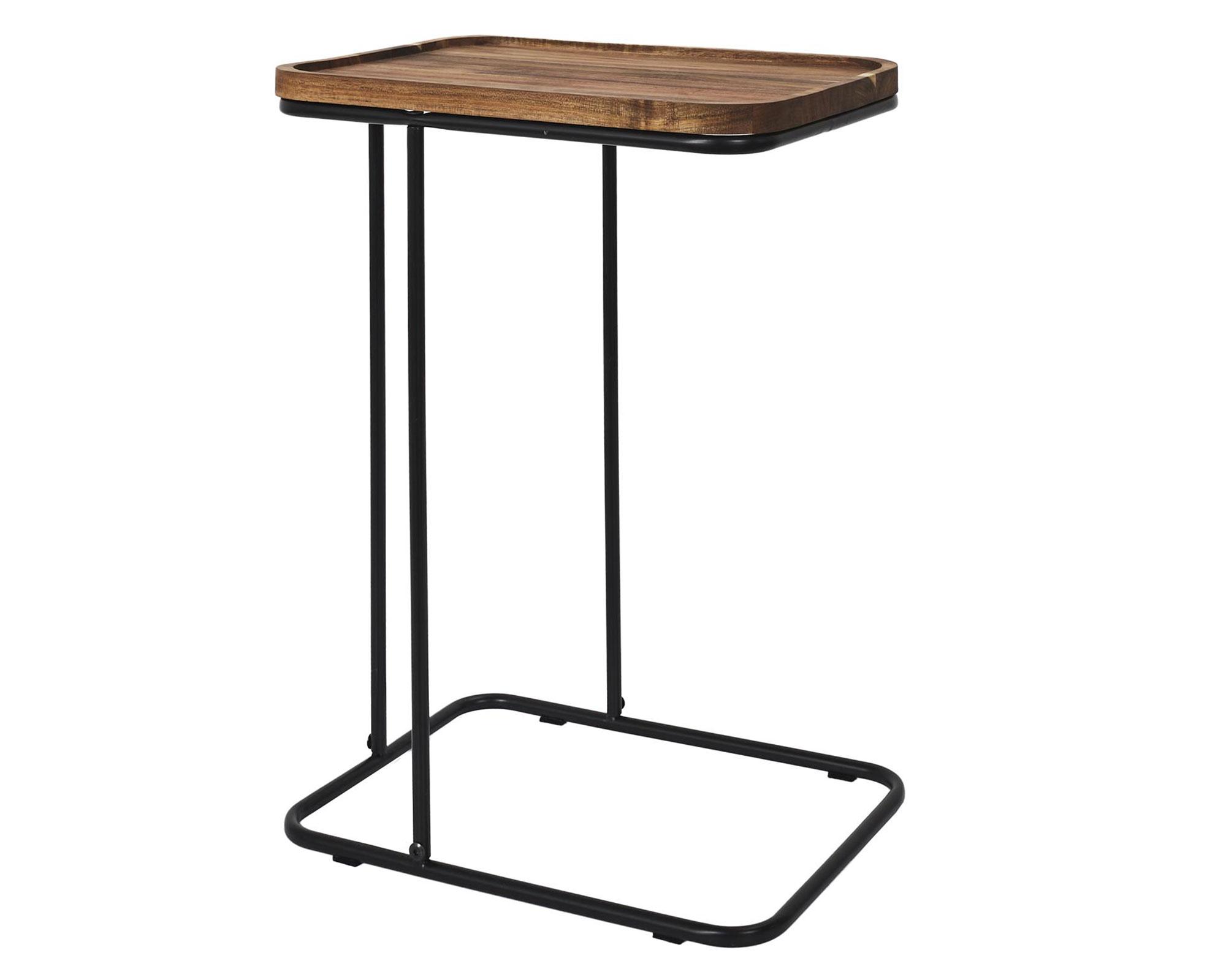 Mesa lateral Acacia natural/negro 55x40x30 cm-2