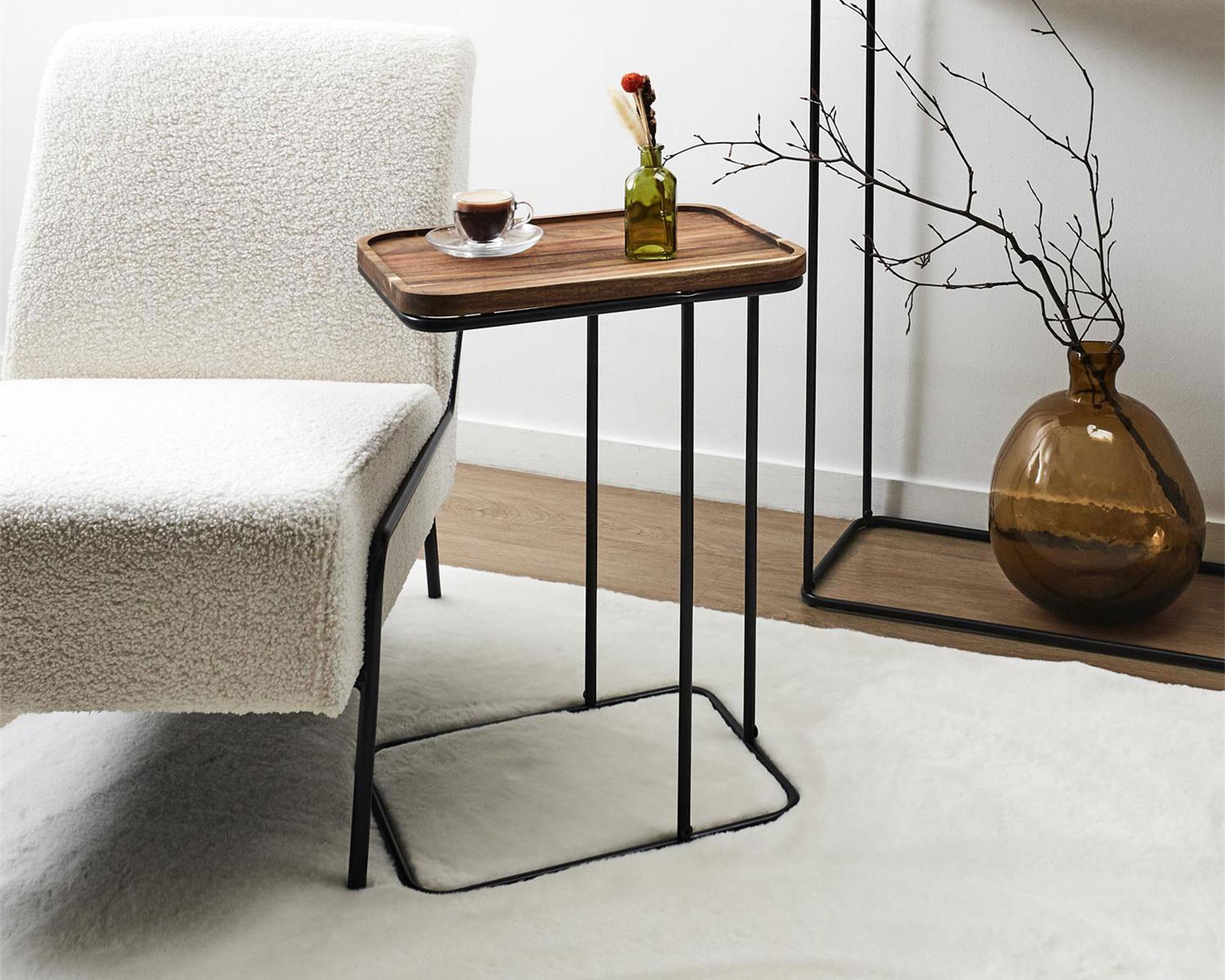 Mesa lateral Acacia natural/negro 55x40x30 cm-5