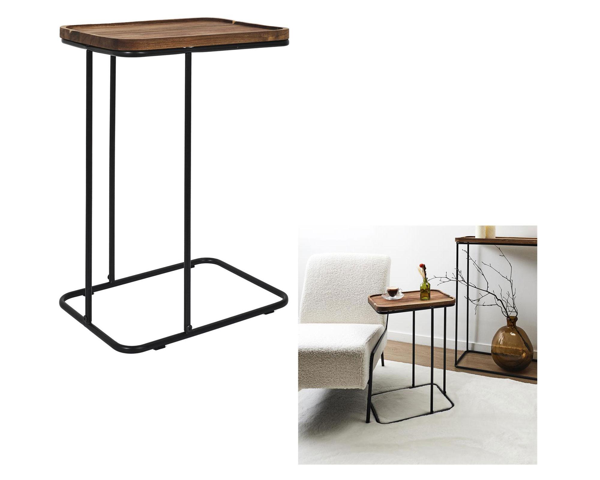Mesa lateral Acacia natural/negro 55x40x30 cm-3