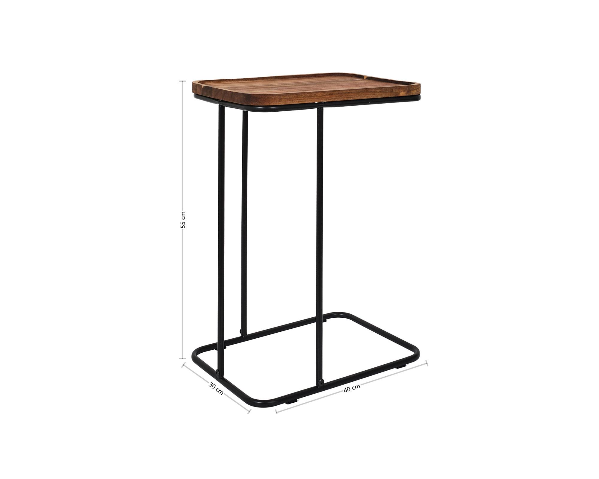 Mesa lateral Acacia natural/negro 55x40x30 cm-7