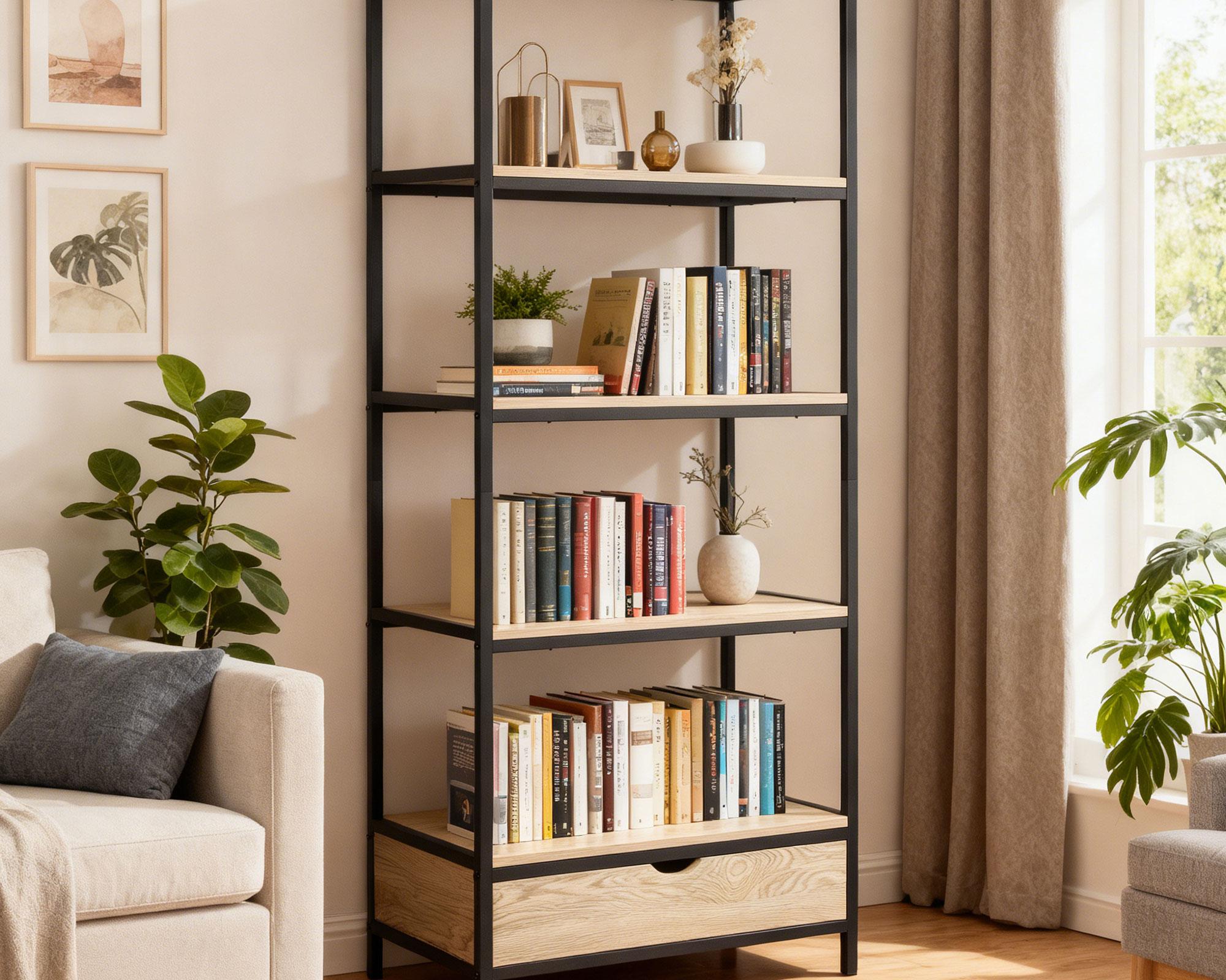 Repisa Oregón natural/negro 1 cajón-8