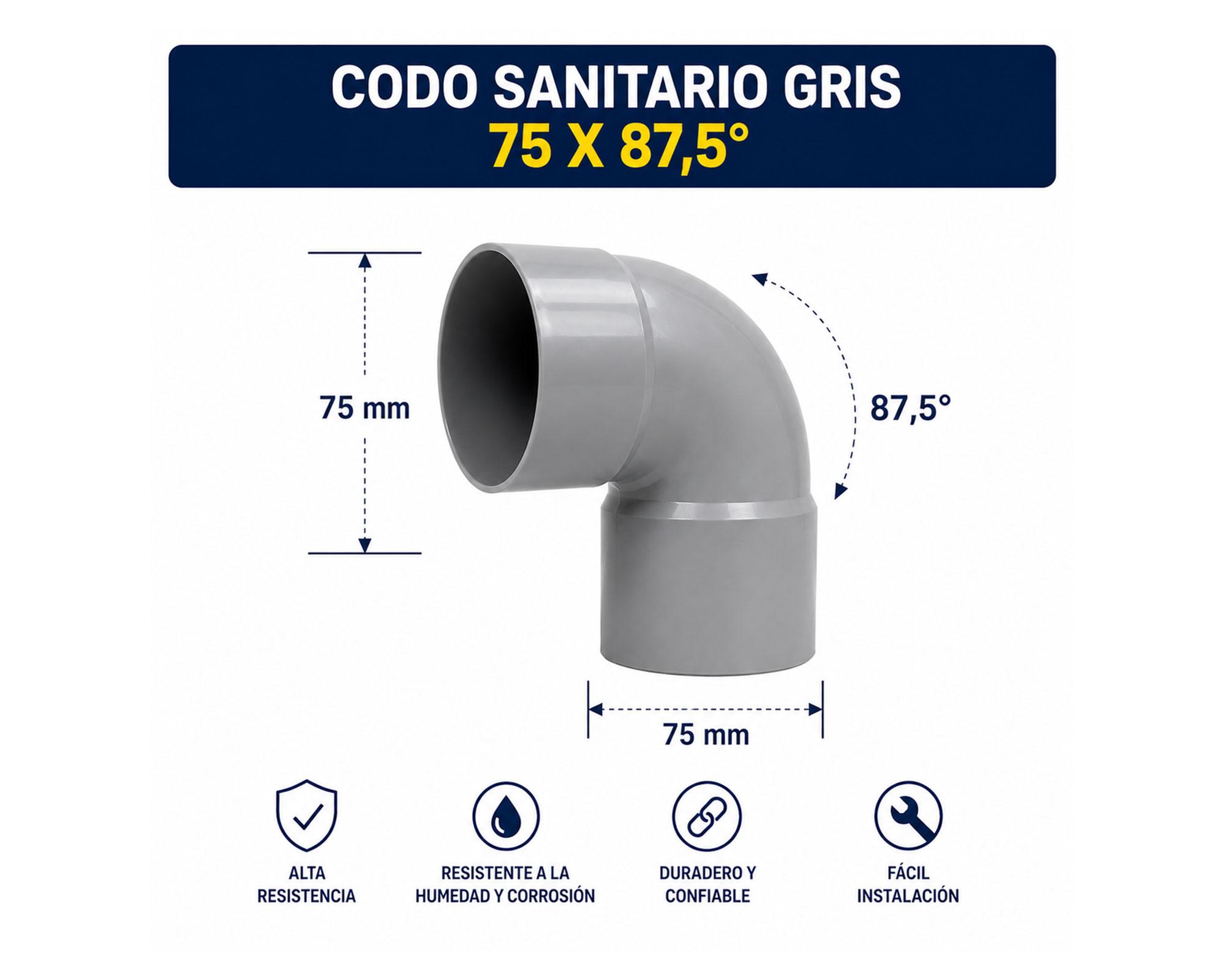 Codo sanitario gris 87.5° 75 mm-1