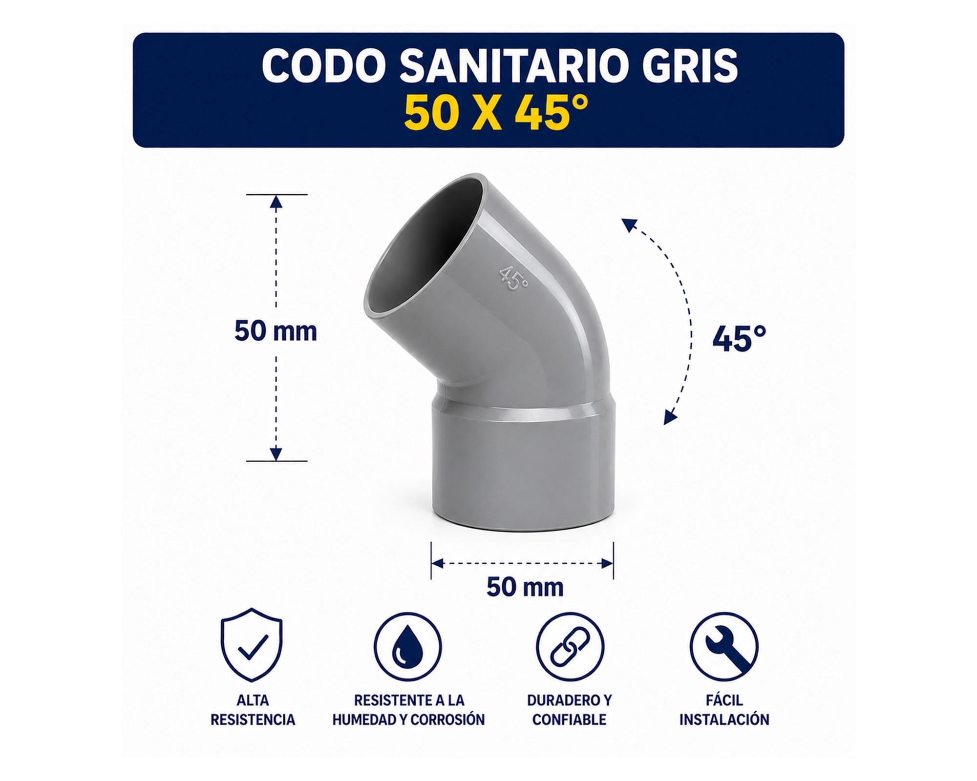 Codo sanitario gris 45° 50 mm-1