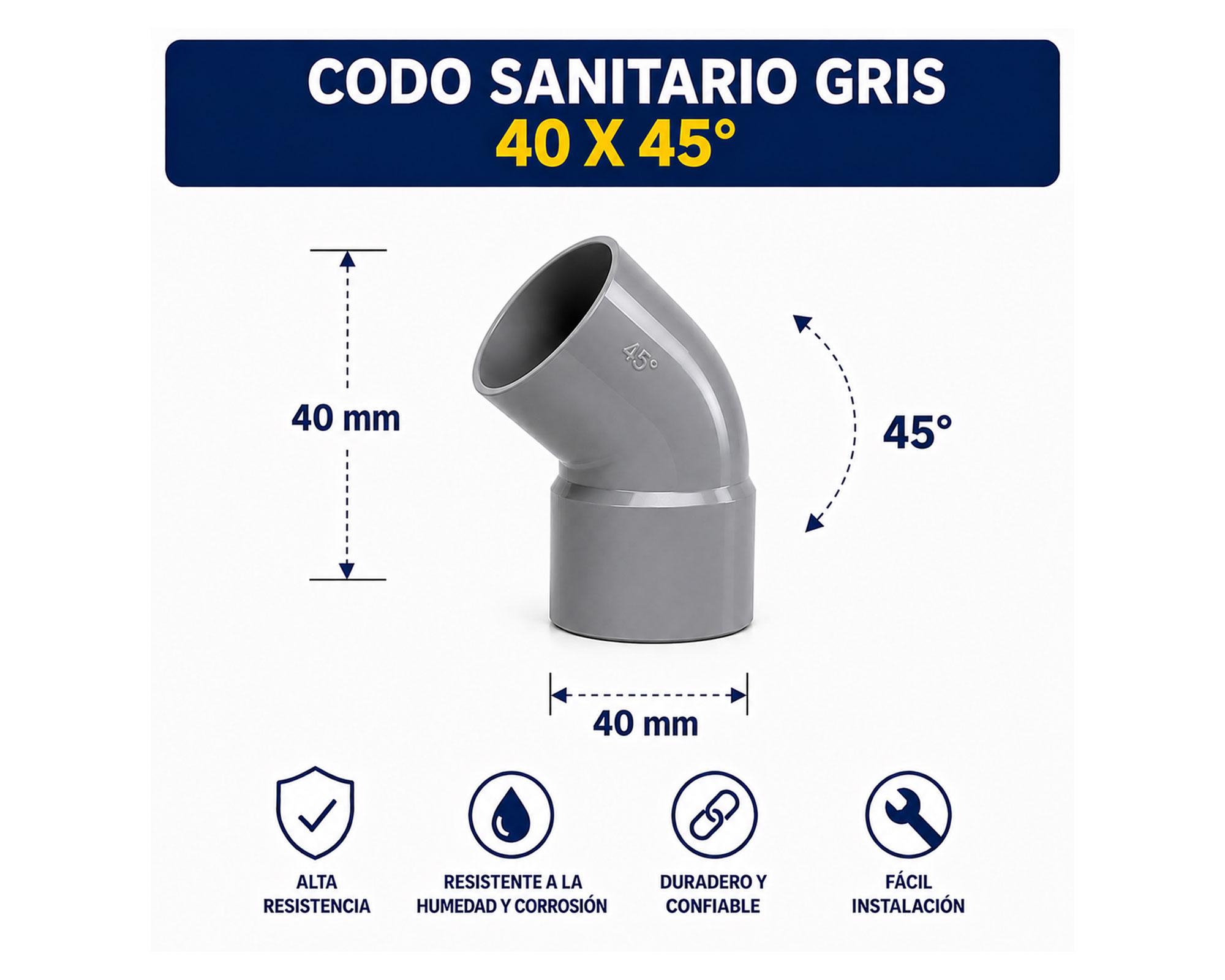 Codo sanitario gris 45° 40 mm-1