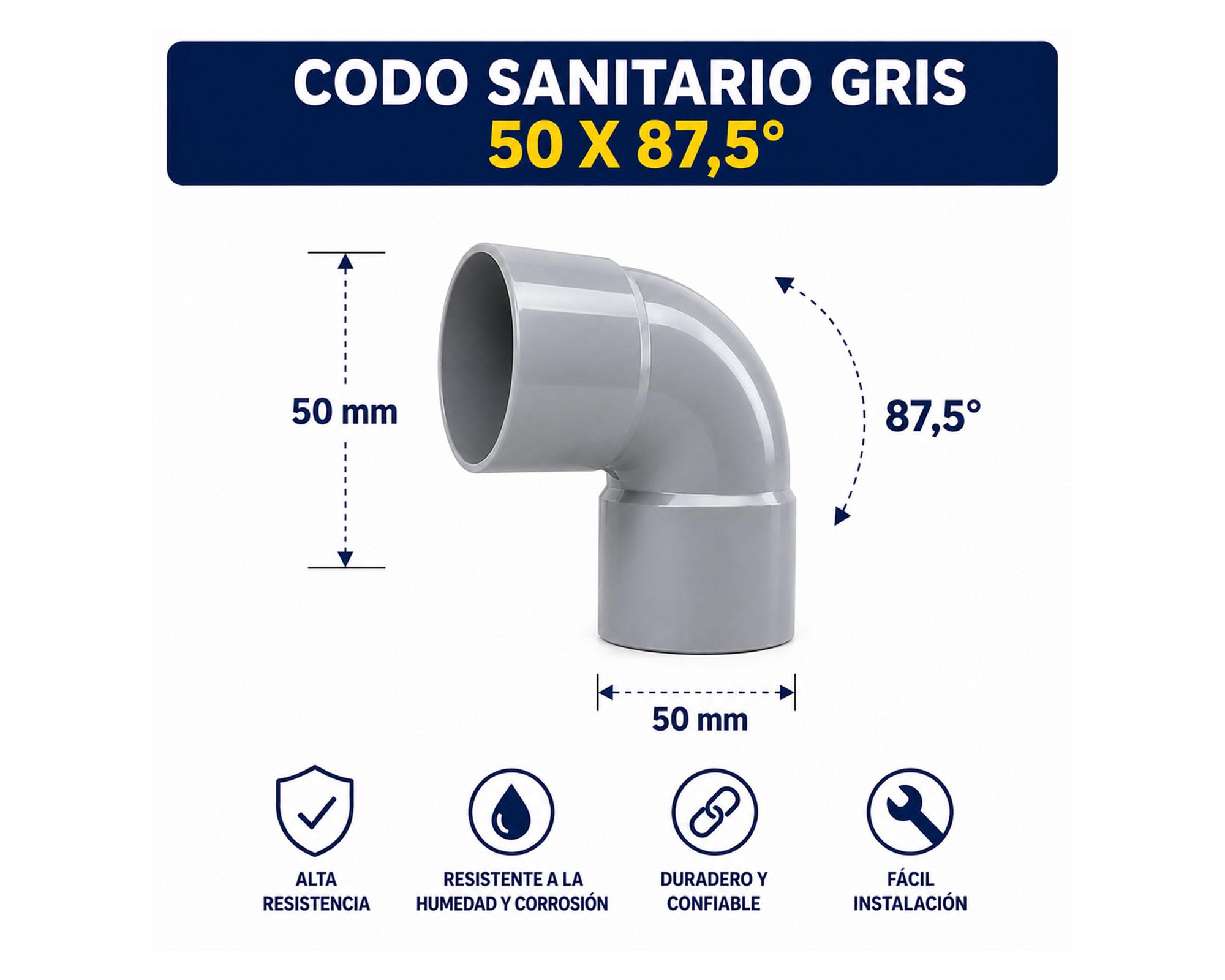 Codo sanitario gris 87.5° 50 mm-1