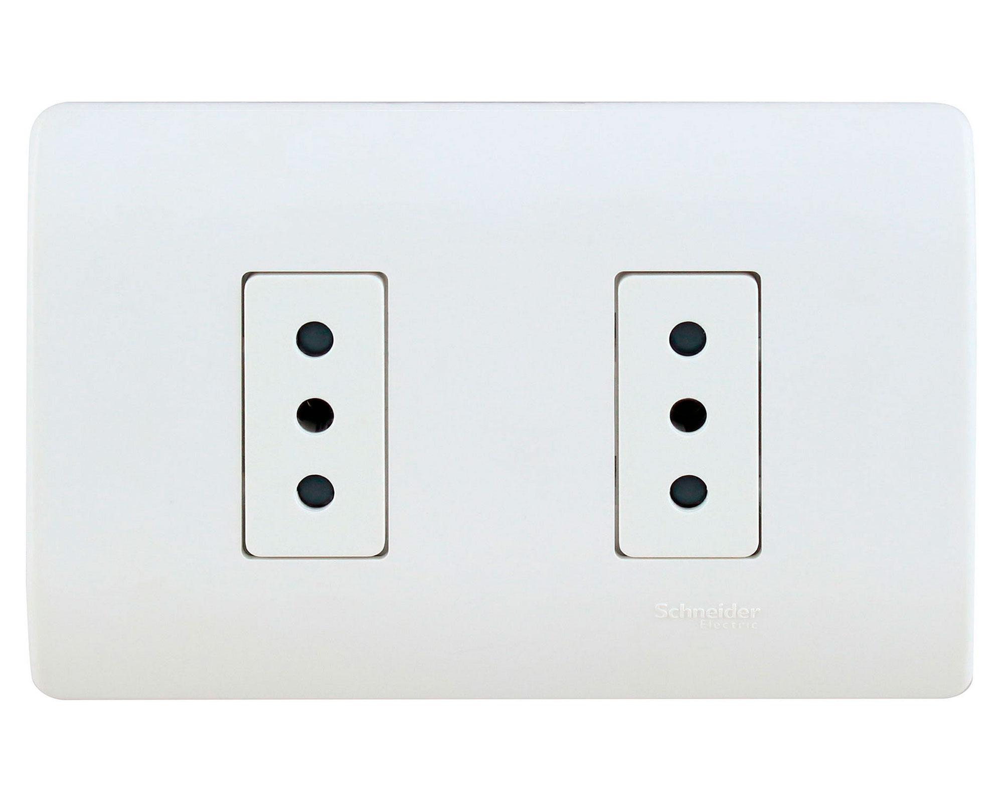 Placa armada tomacorriente doble 10A 2P+T Génesis blanco Schneider-0
