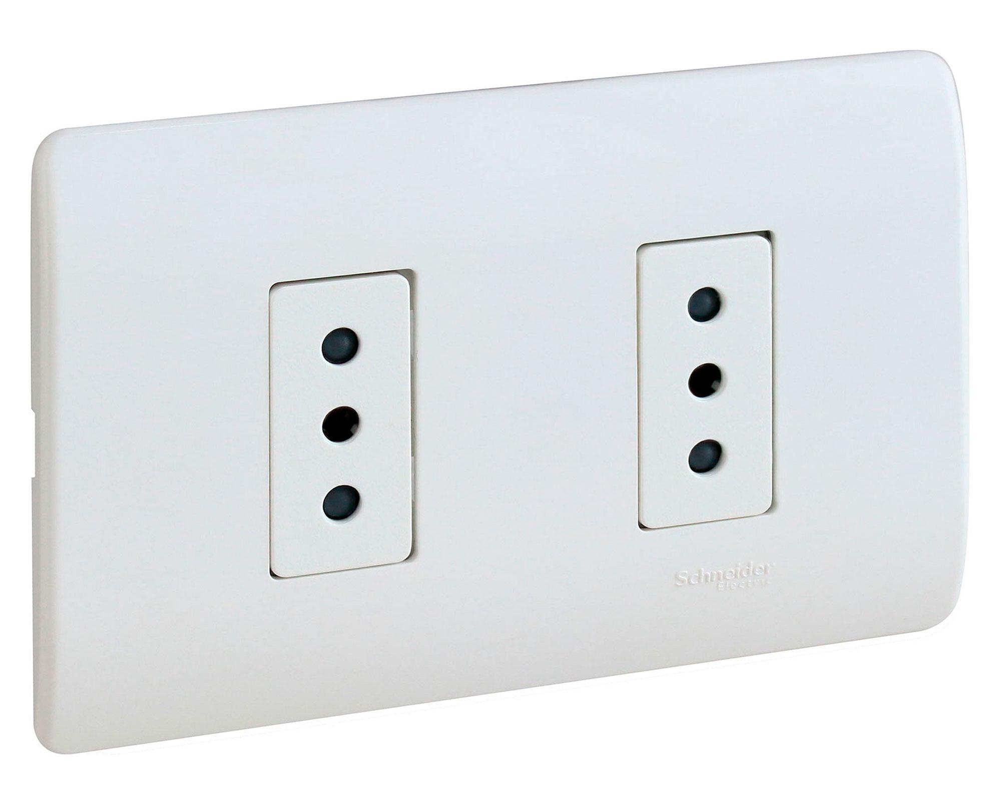 Placa armada tomacorriente doble 10A 2P+T Génesis blanco Schneider-1