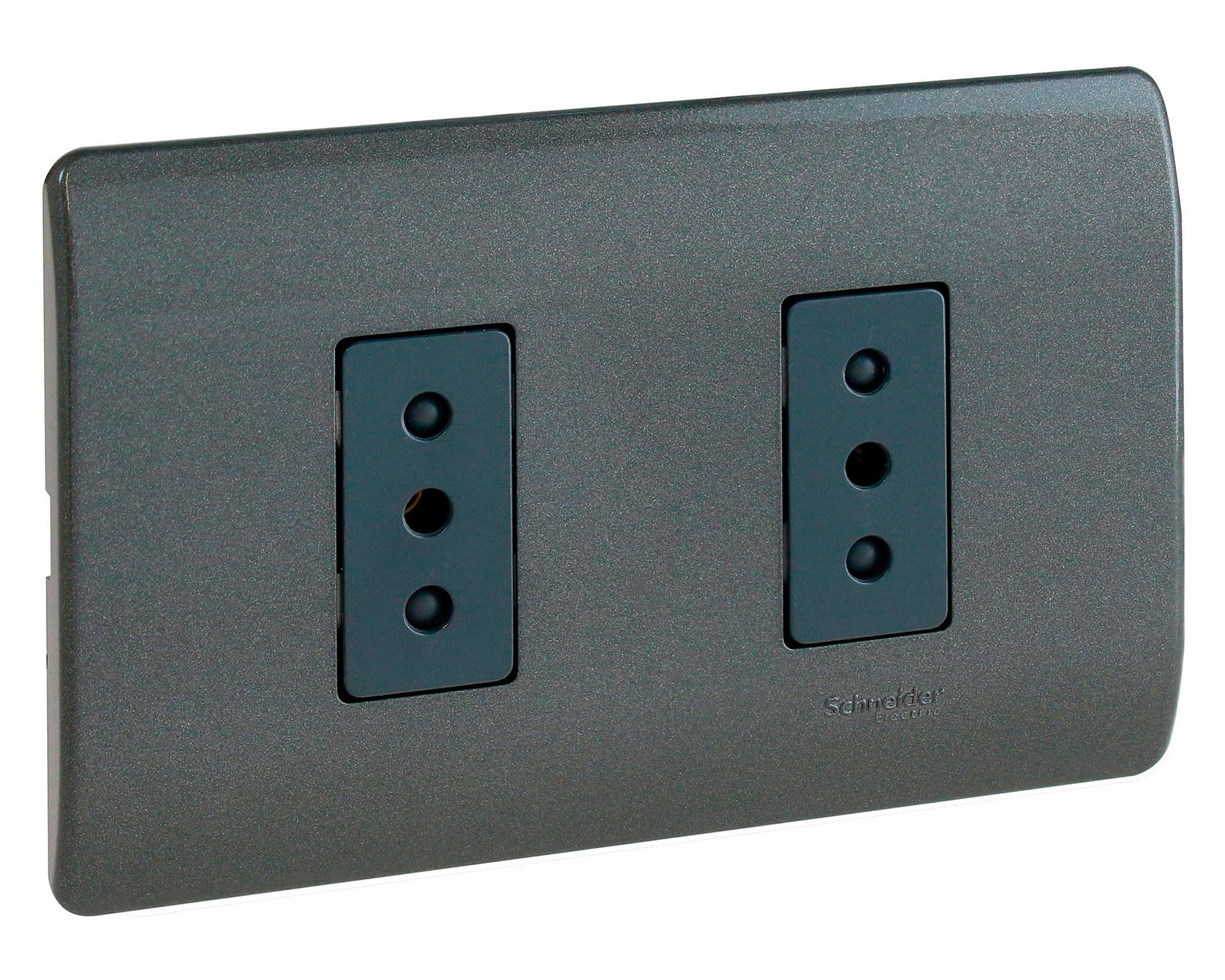 Placa armada tomacorriente doble 10A 2P+T Génesis humo Schneider-1
