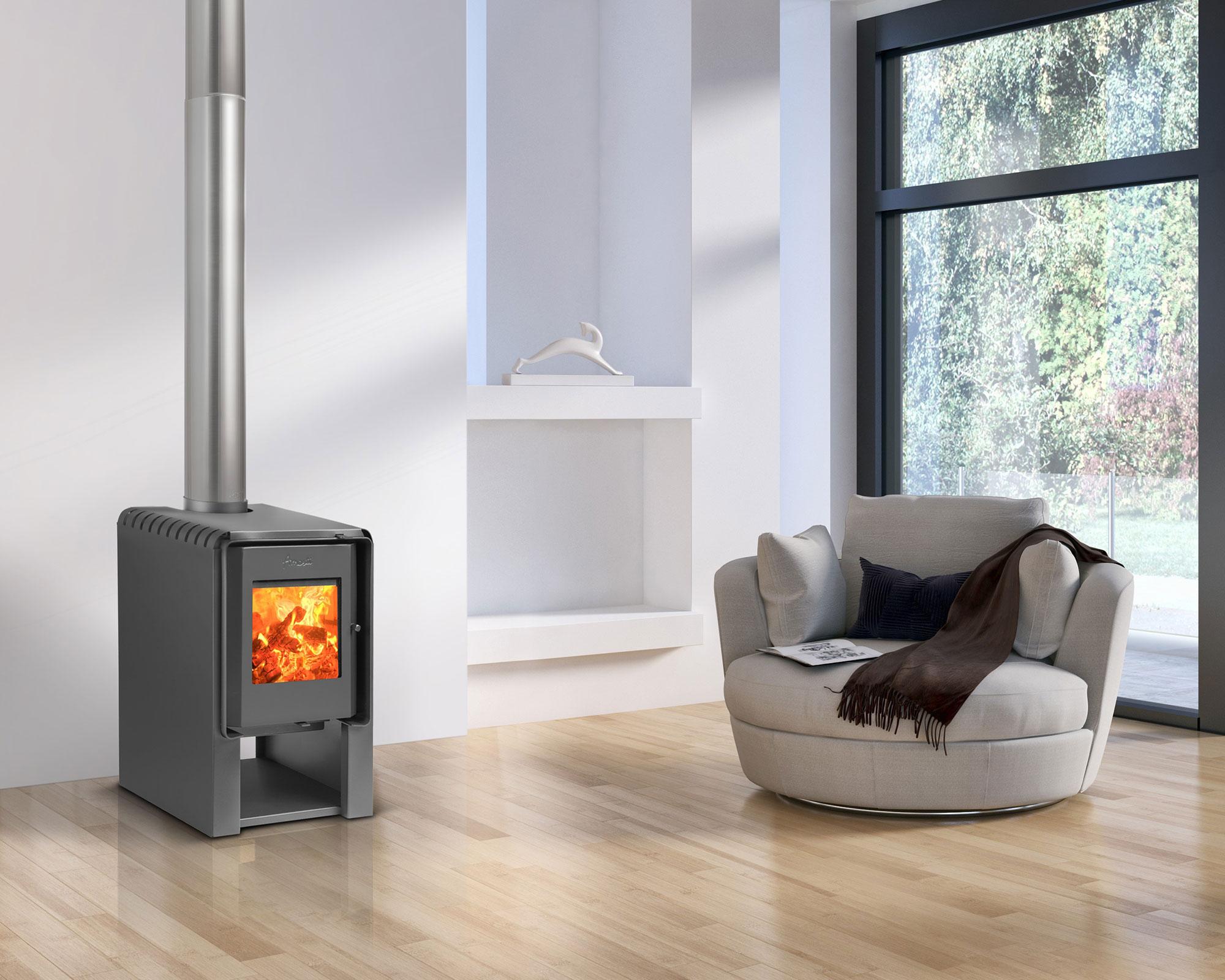 Estufa leña 9000W Scantek 360 gris-4