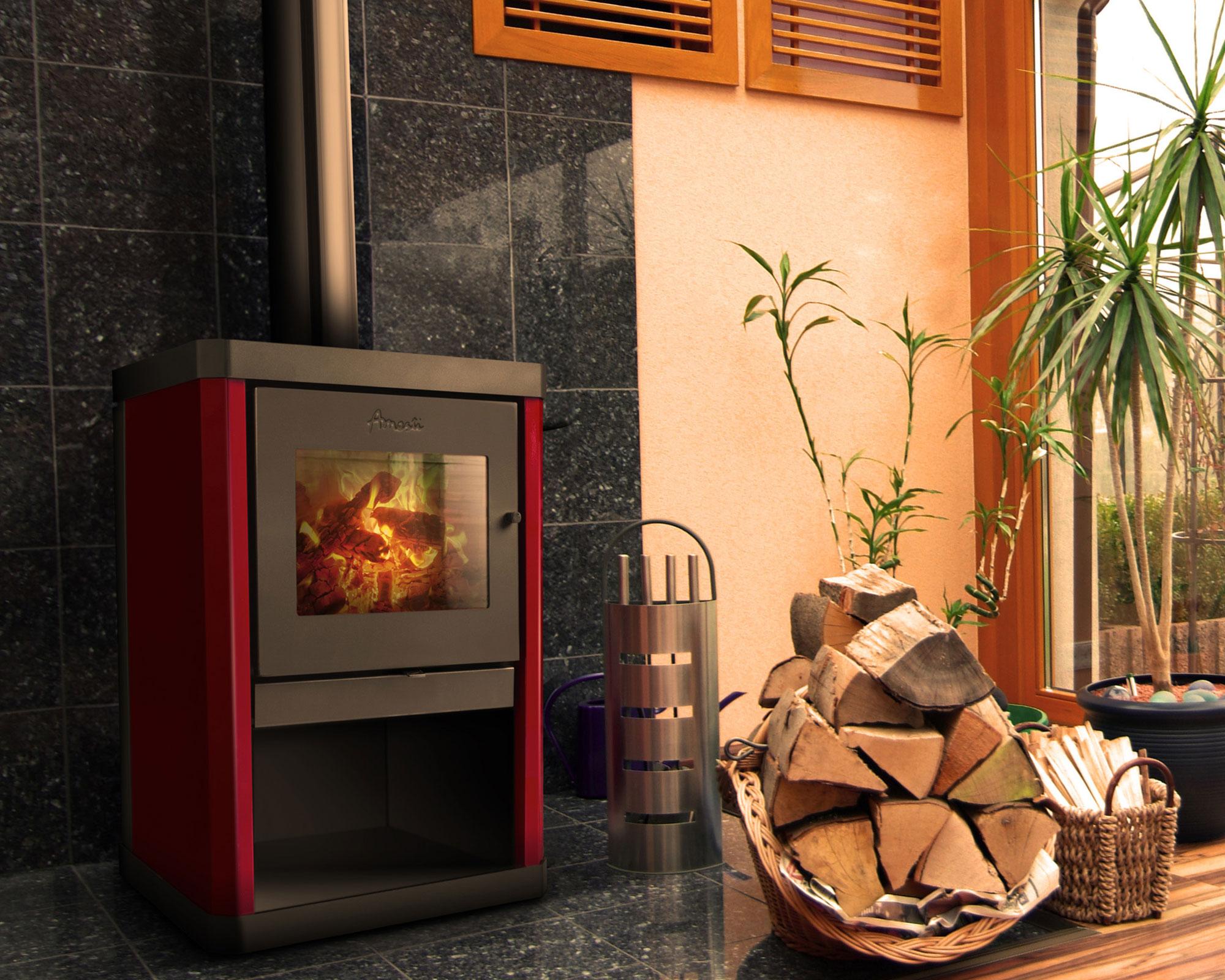 Estufa leña 10000W Classic 400 rojo-4