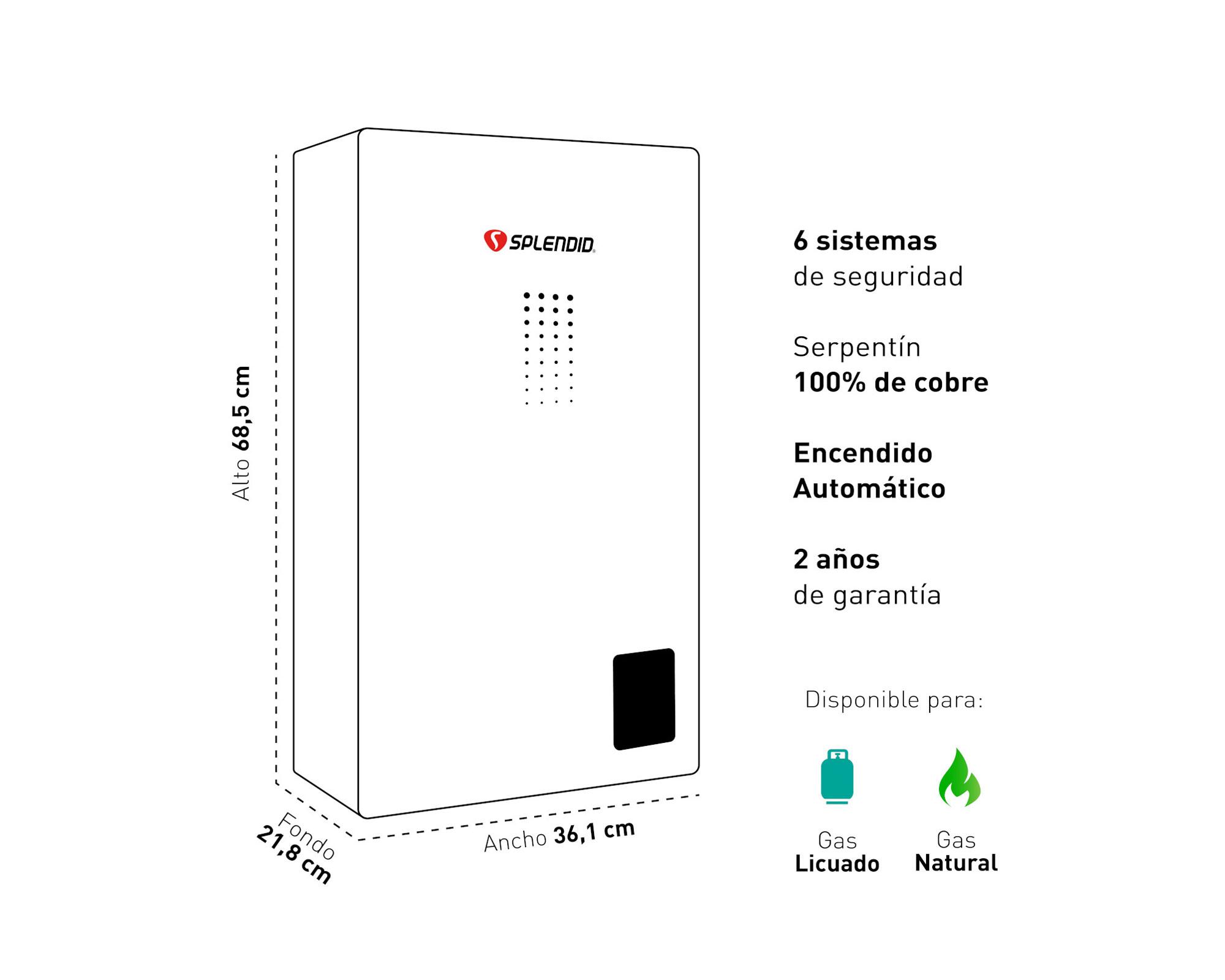Calefont ionizado tiro natural 14 litros gas licuado Templatech Splendid-5