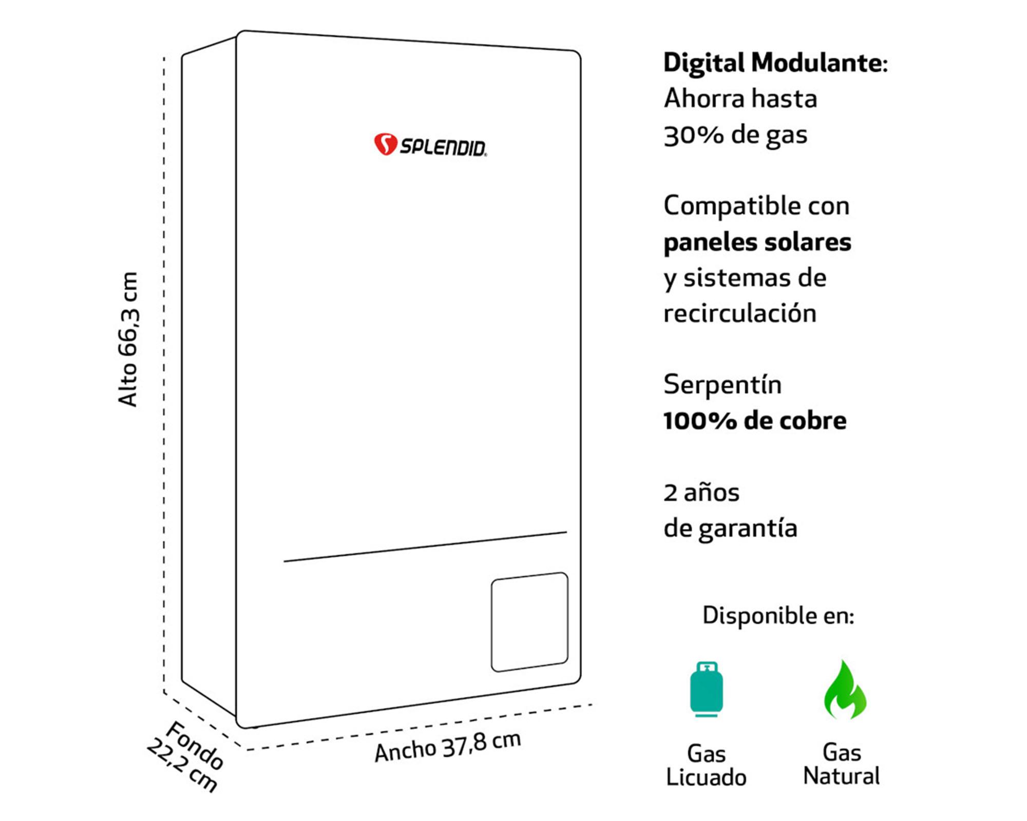 Calefont ionizado tiro natural 14 litros gas licuado Templatech Splendid-4