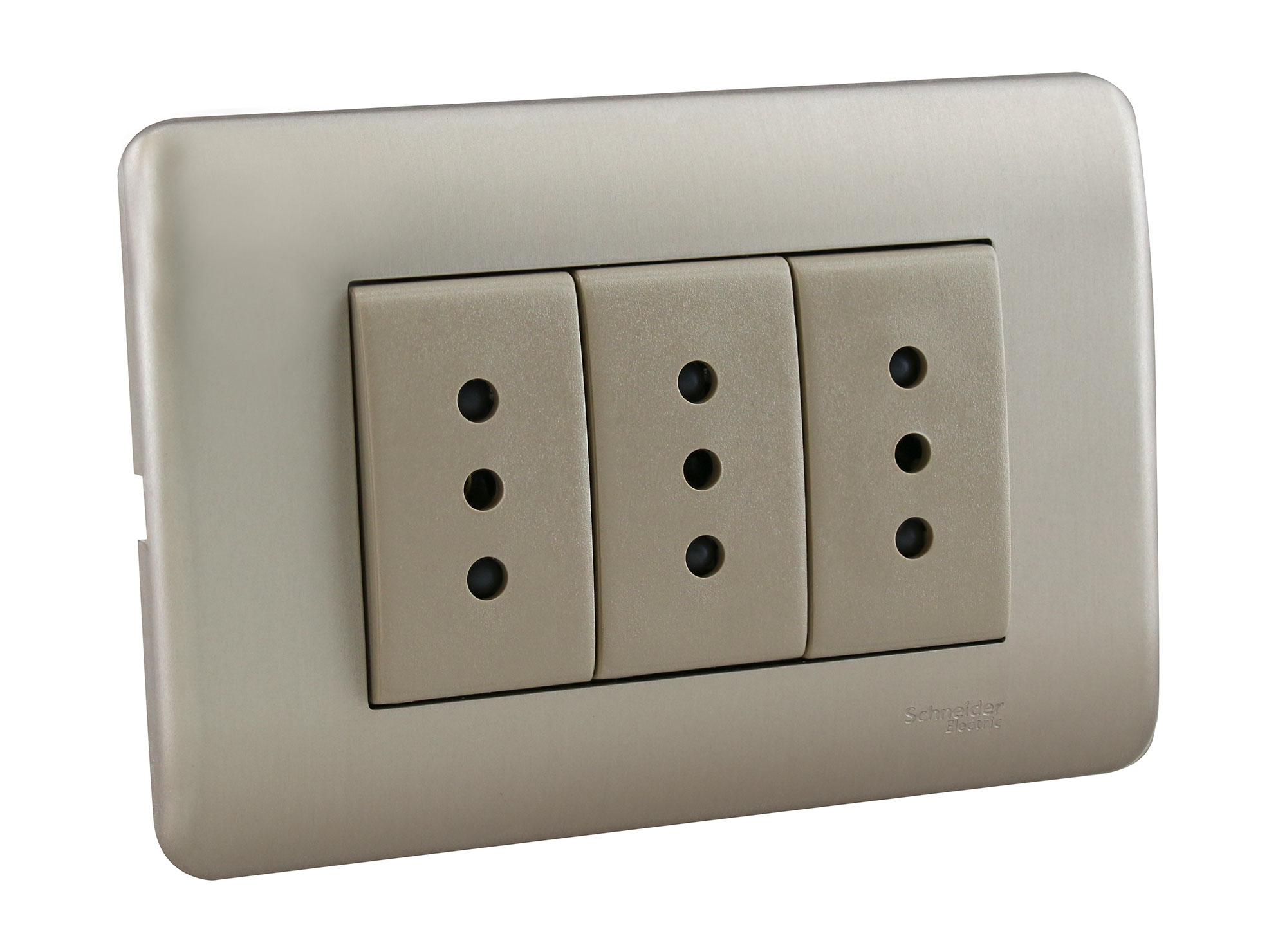 Placa armada toma corriente triple iridium champagne Schneider-1