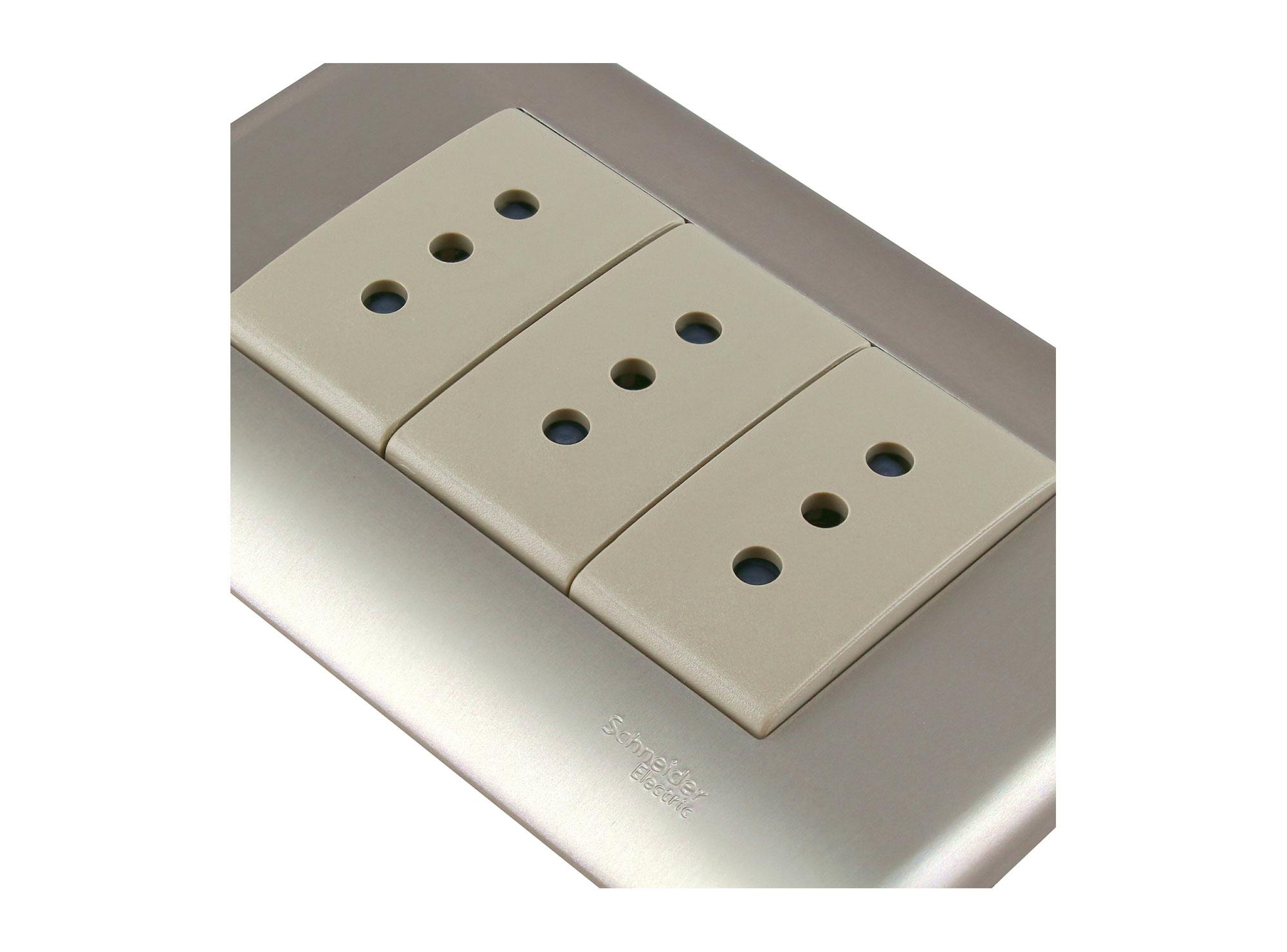 Placa armada toma corriente triple iridium champagne Schneider-3