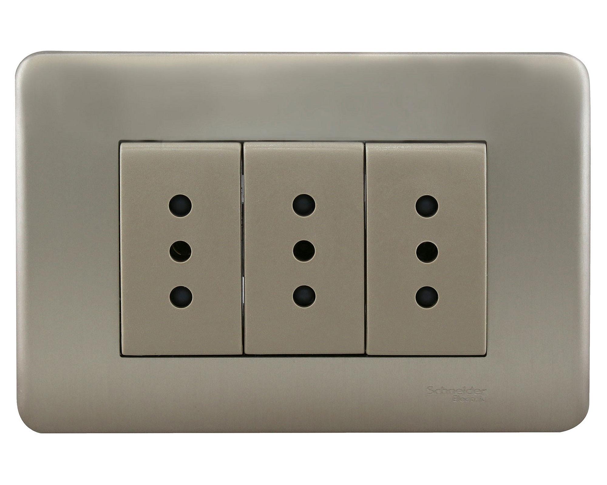 Placa armada toma corriente triple iridium champagne Schneider-0