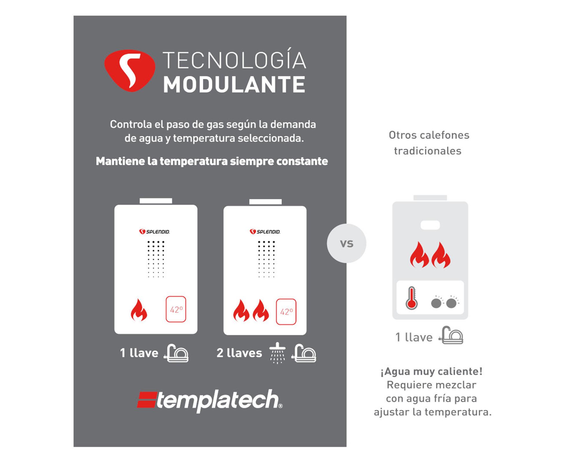 Calefont ionizado tiro natural 16 litros gas natural Templatech Splendid-3