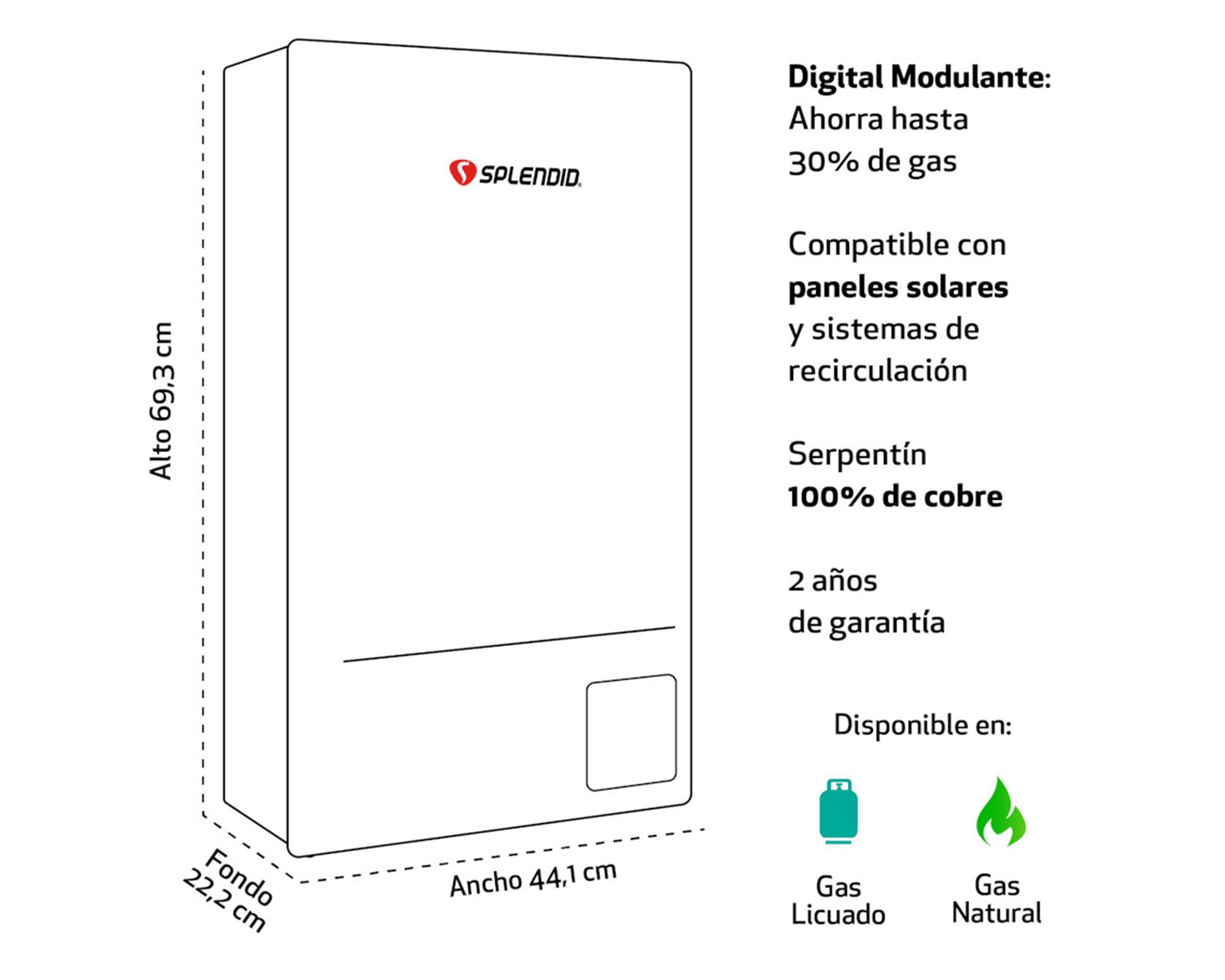 Calefont ionizado tiro natural 16 litros gas natural Templatech Splendid-4