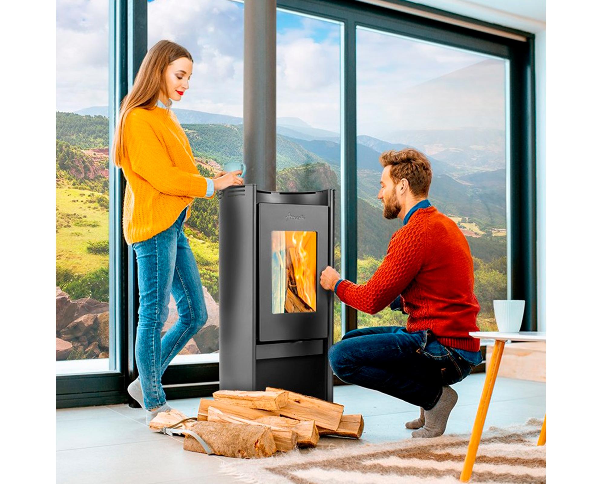 Calefactor a leña 50-191 m2 Rondo 450 Design gris-2