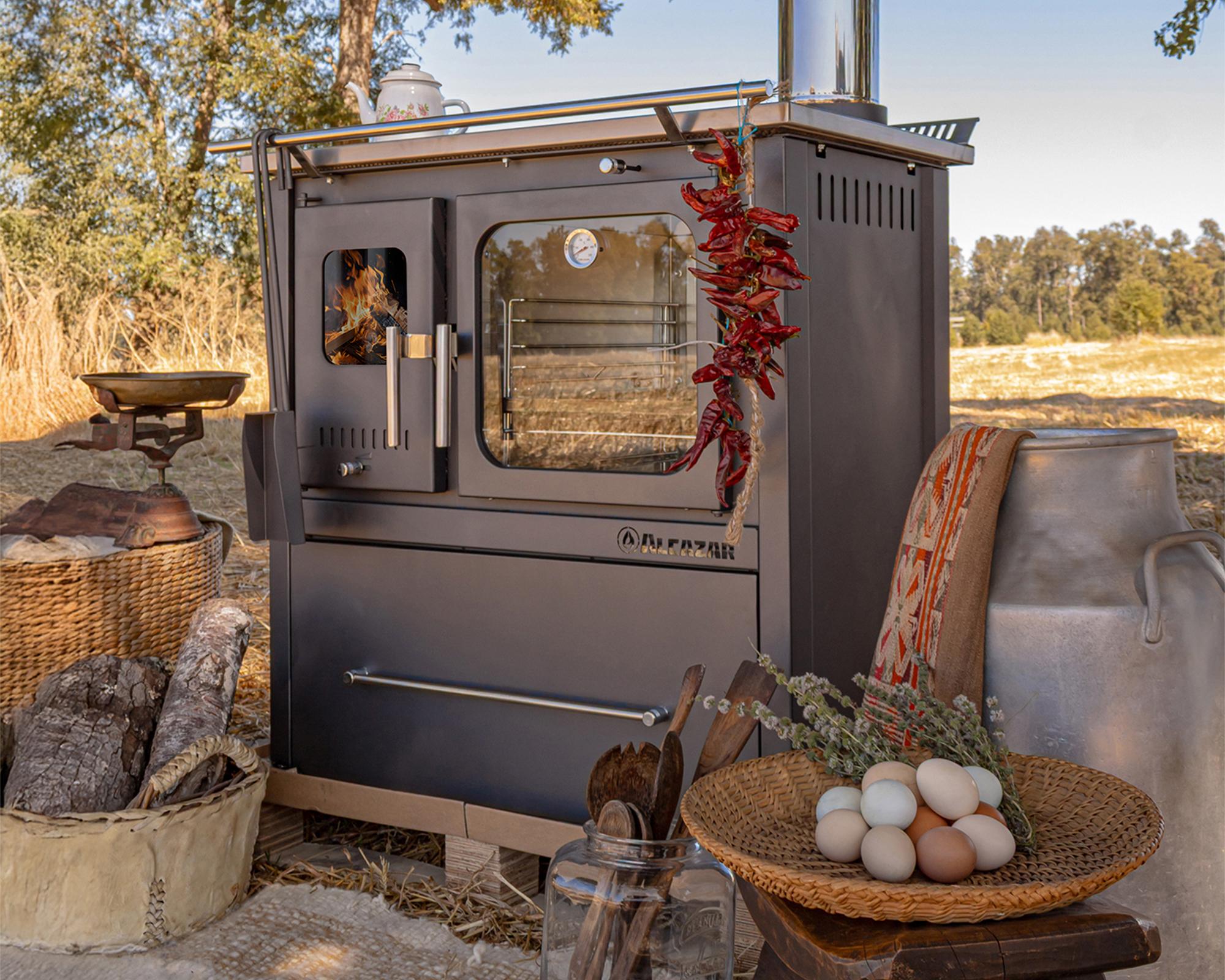 Cocina leña combustión lenta europea M80 Gris-4