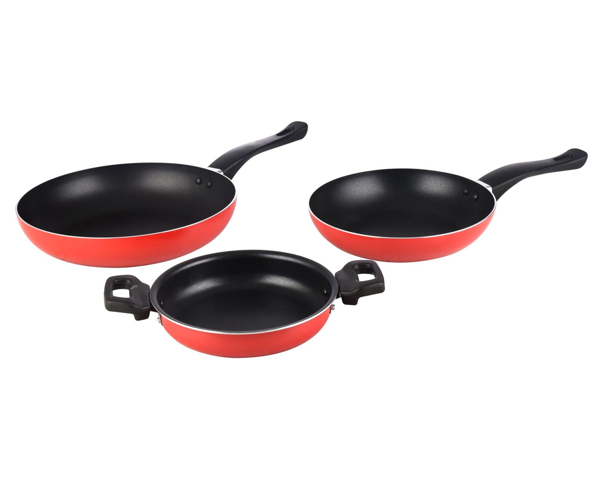 Sartén antiadherente rojo 3 piezas-0