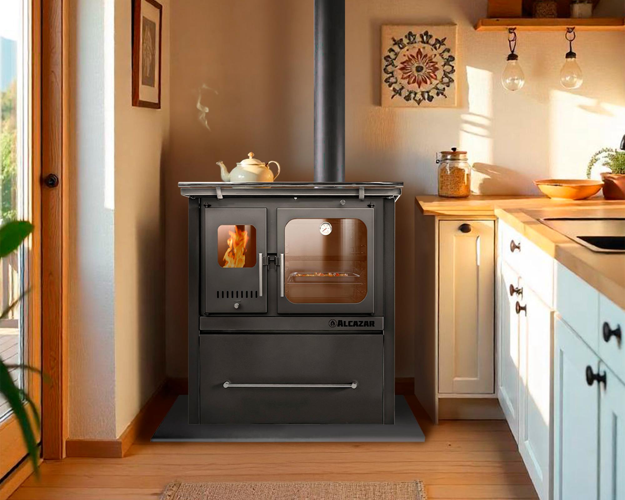 Cocina leña combustión lenta europea M90 Gris-5