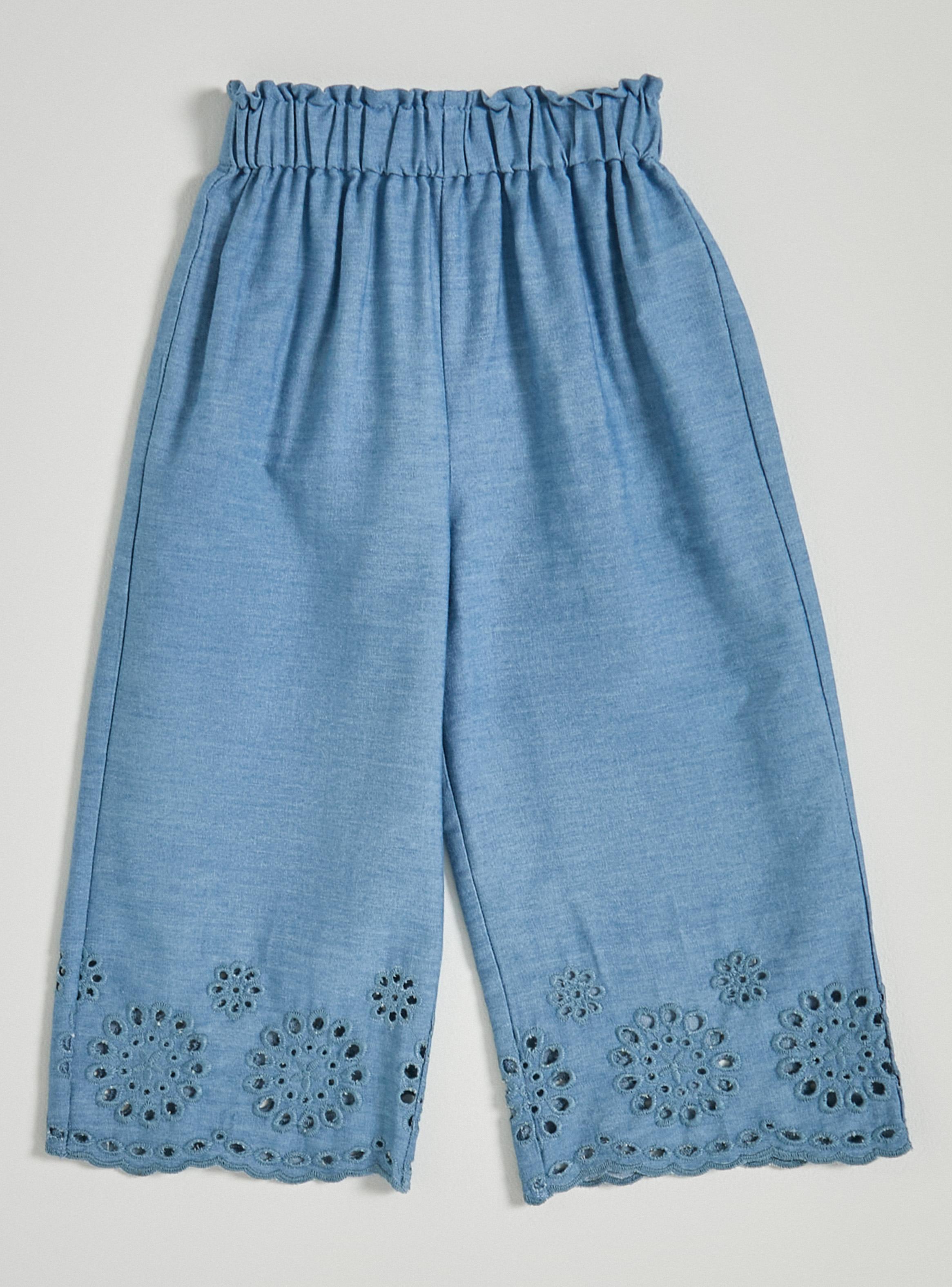 Pantalón Elasticado Denim Broderie-0