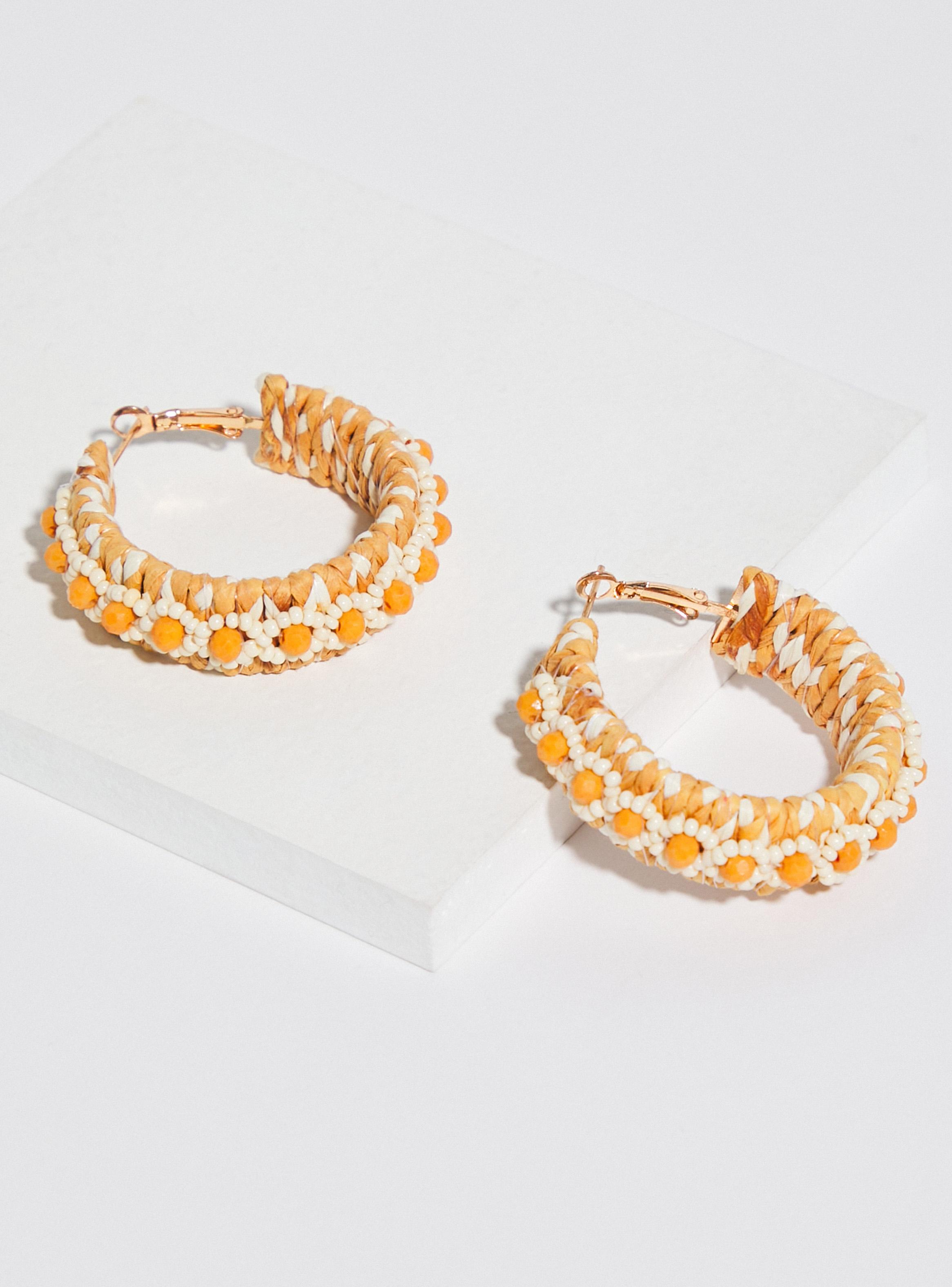 Aros Tipo Argolla Raffia y Mostacillas-2