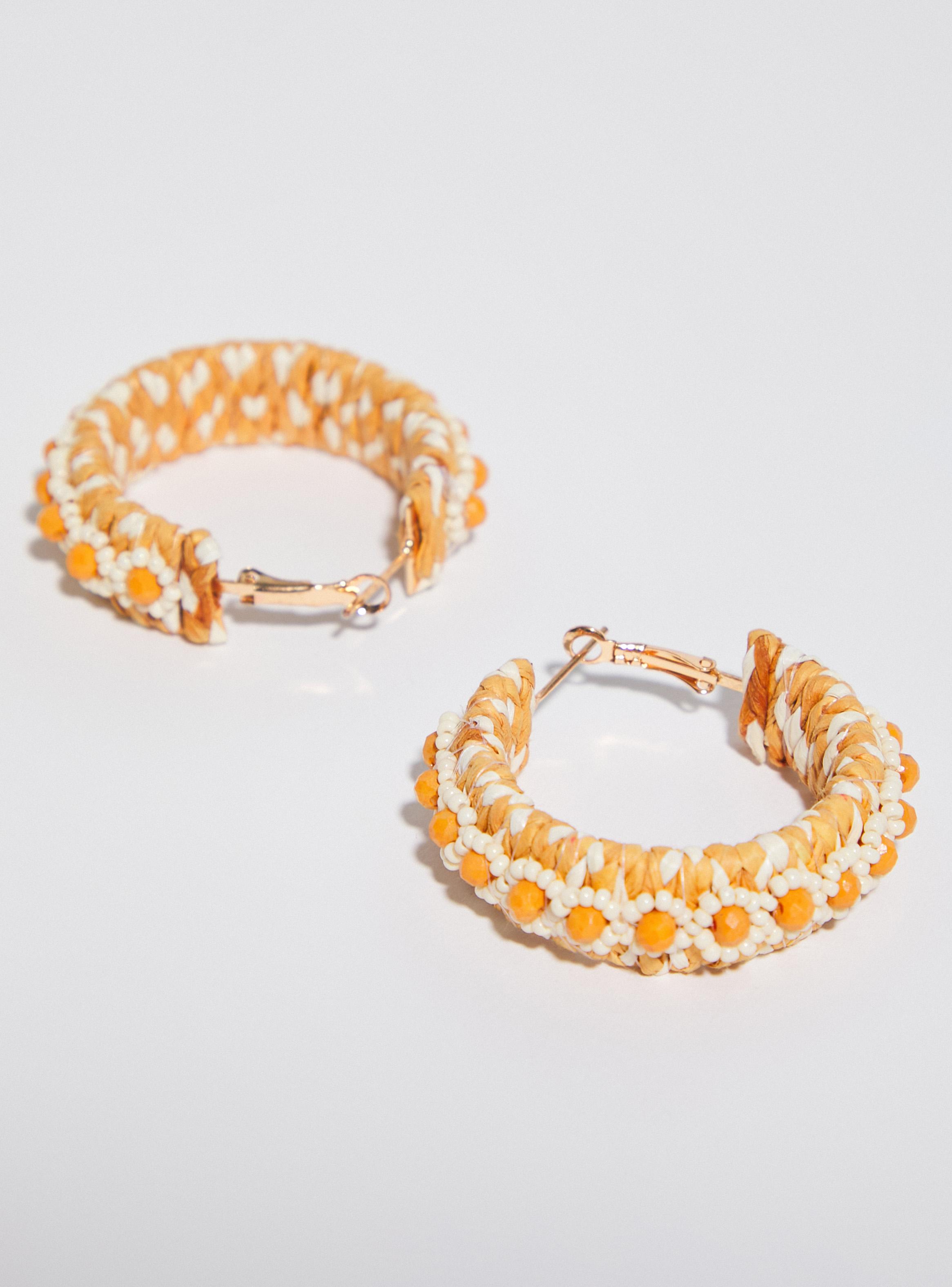 Aros Tipo Argolla Raffia y Mostacillas-3