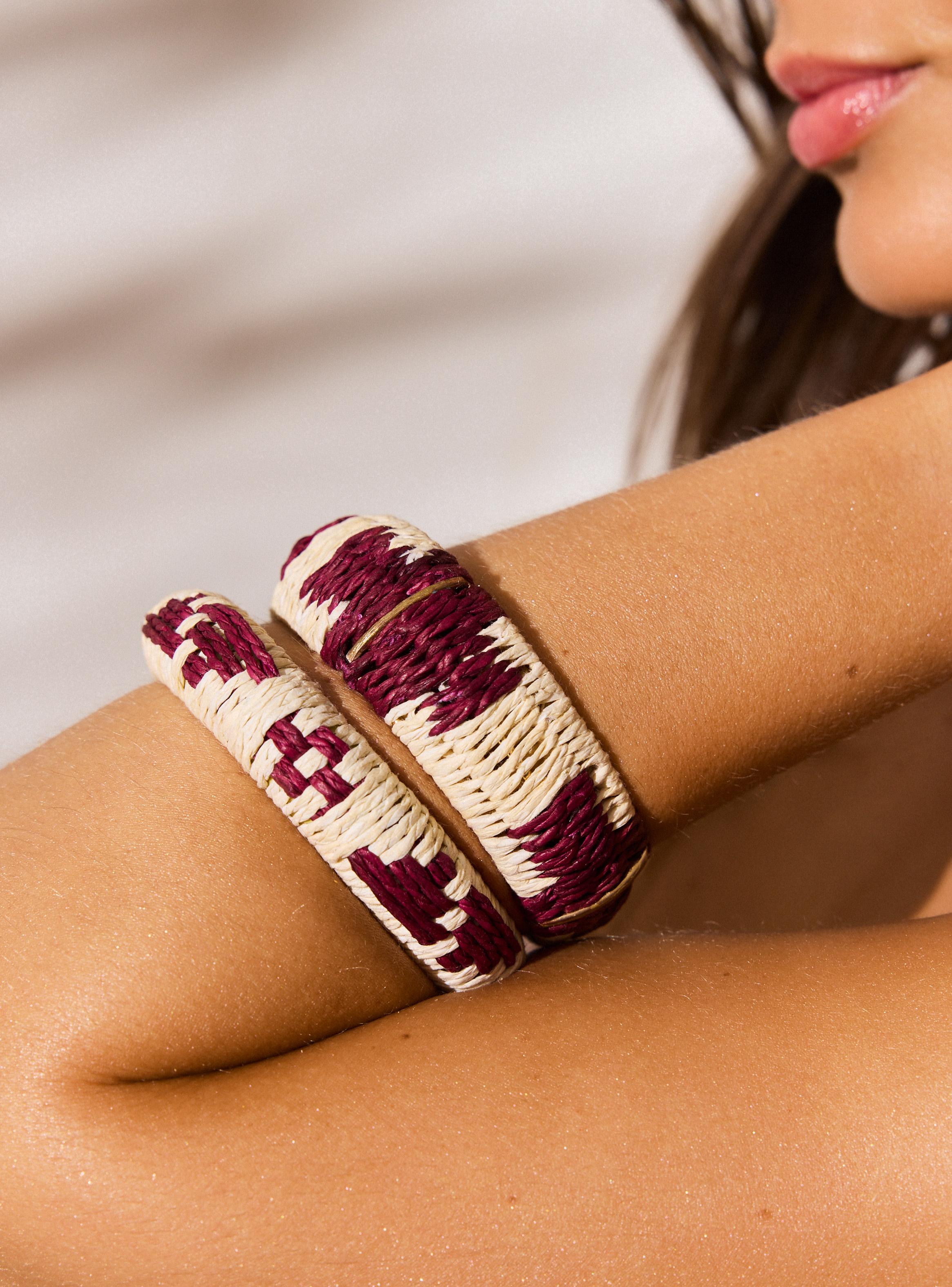 Pulsera Pack 2 Esclavas Raffia Burdeo-3