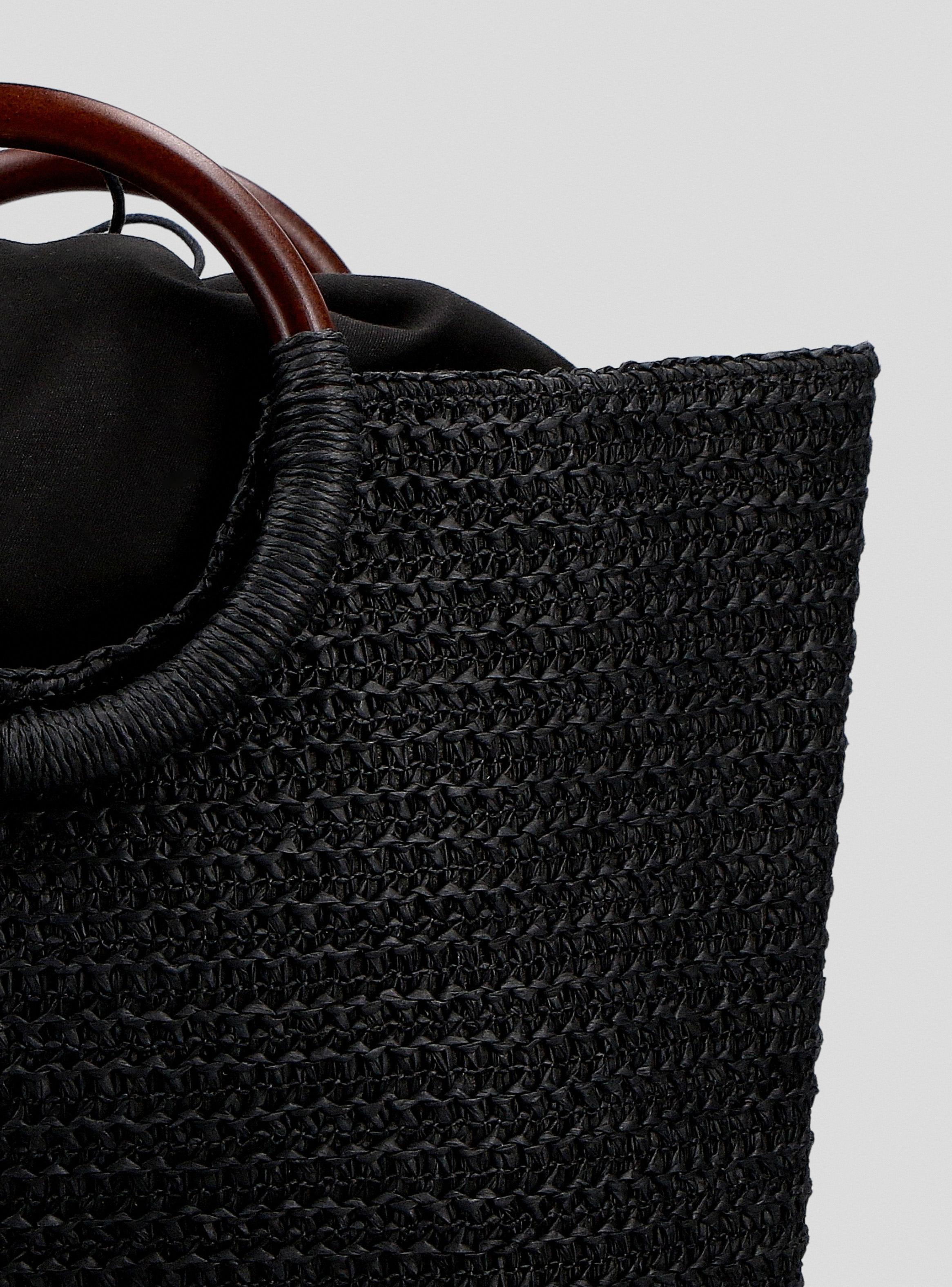 Cartera de Mano con Asas de Madera y Bolsa Interior-4