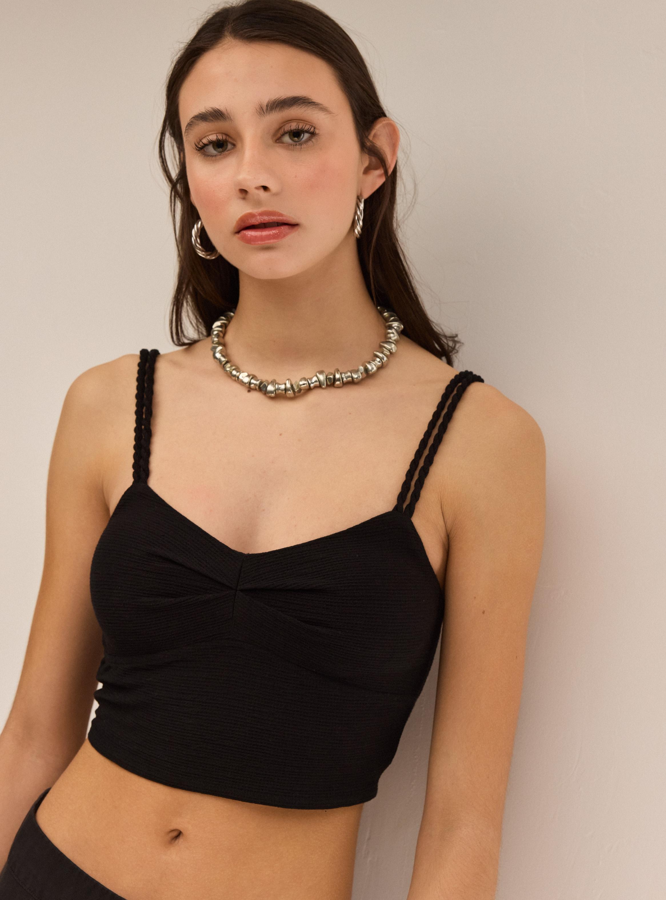 Polera Crop Estampada con Tirantes Torcidos-2