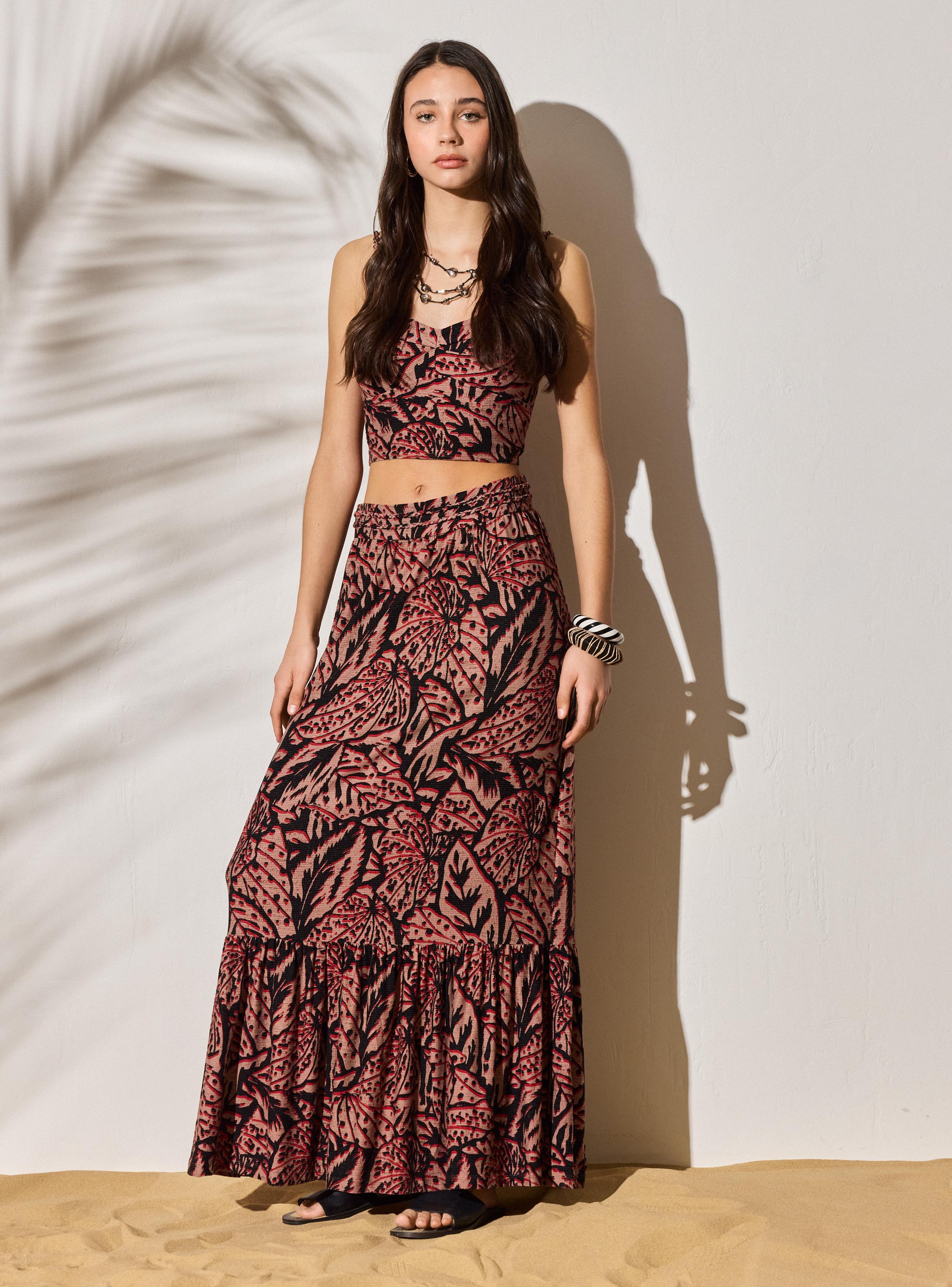 Falda Estampada con Cortes-4