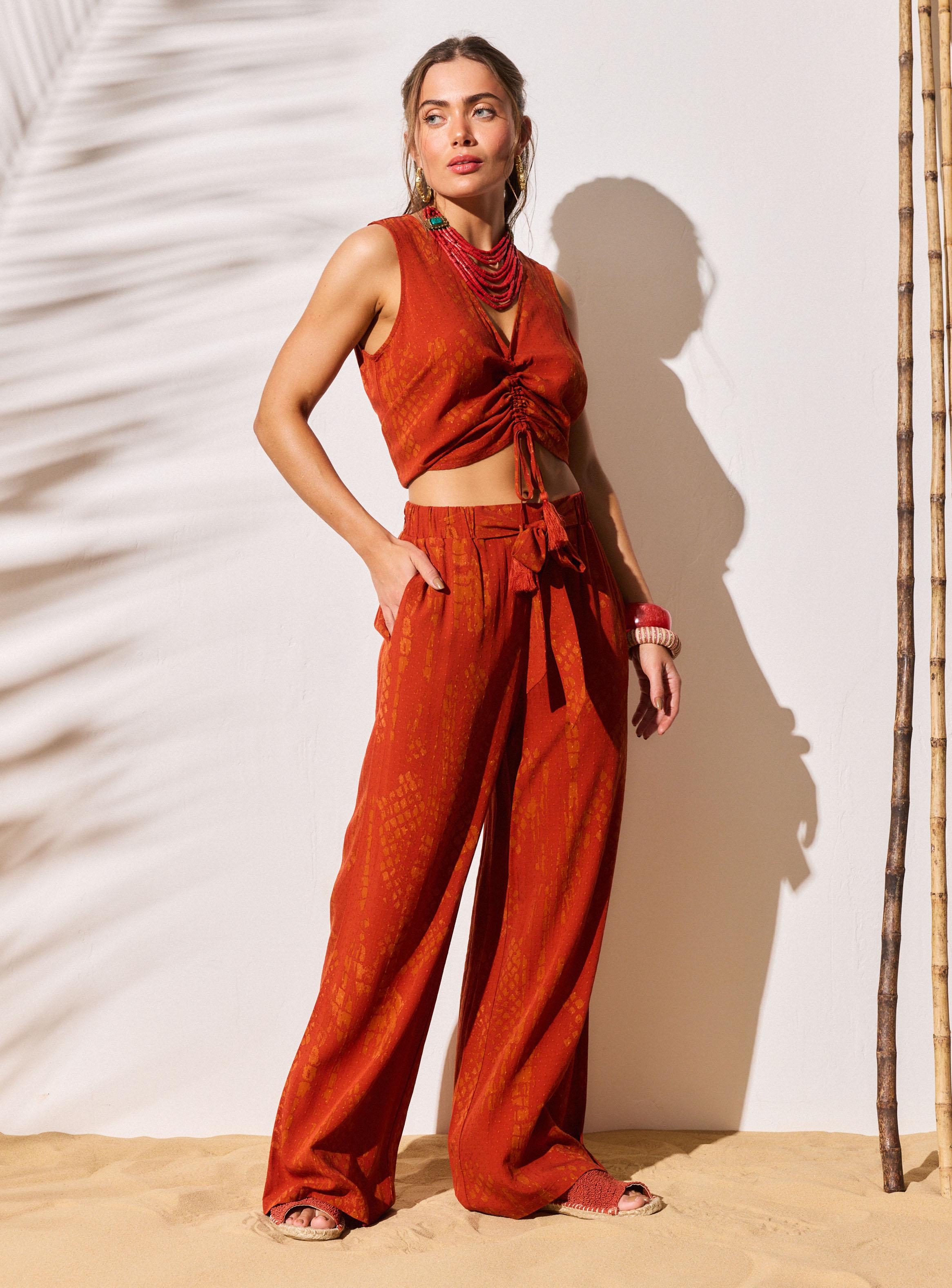 Pantalón Estampado Sobre Tela con Diseño Jacquard-4