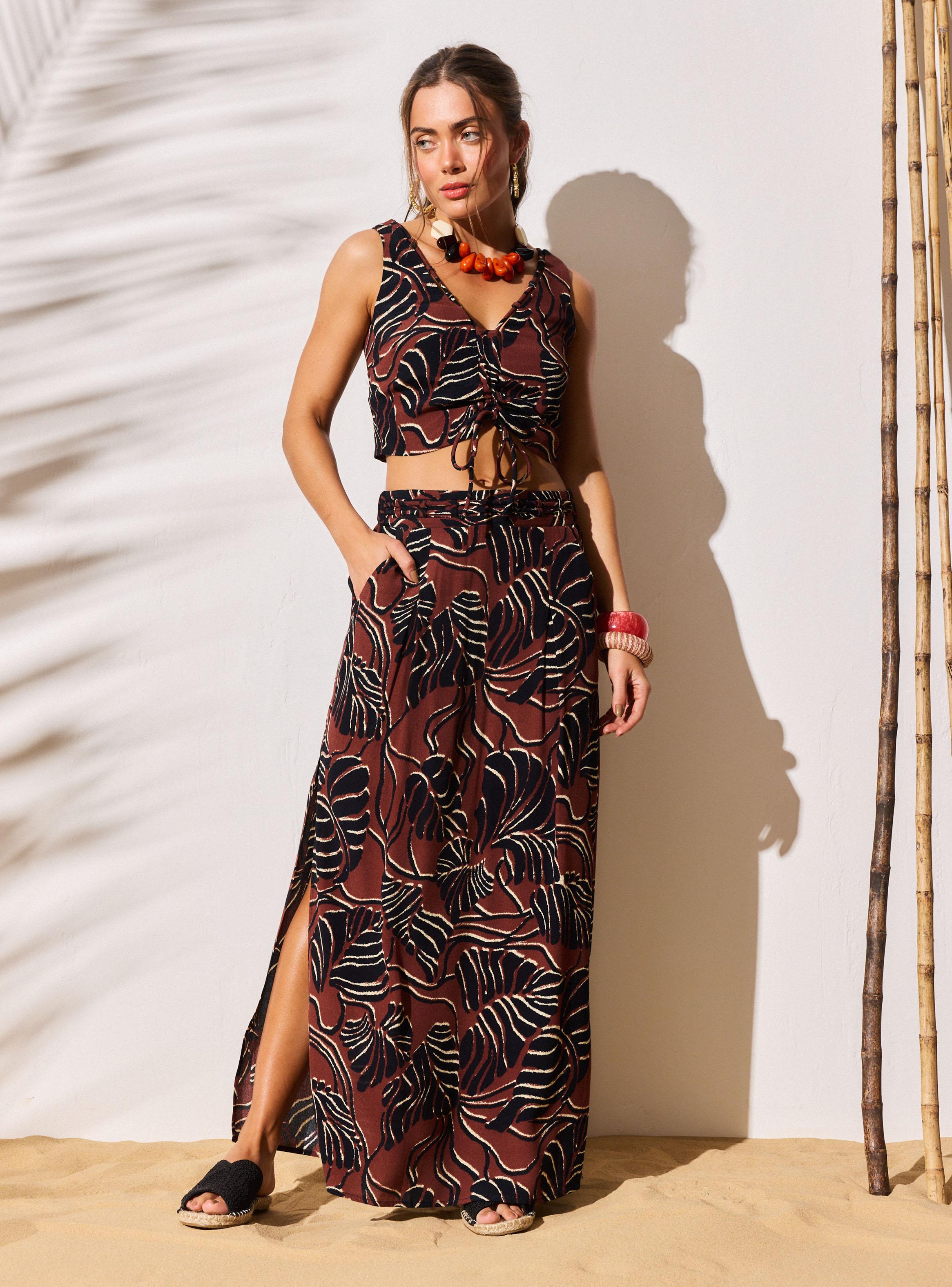 Falda Estampada Estampado Hojas-4