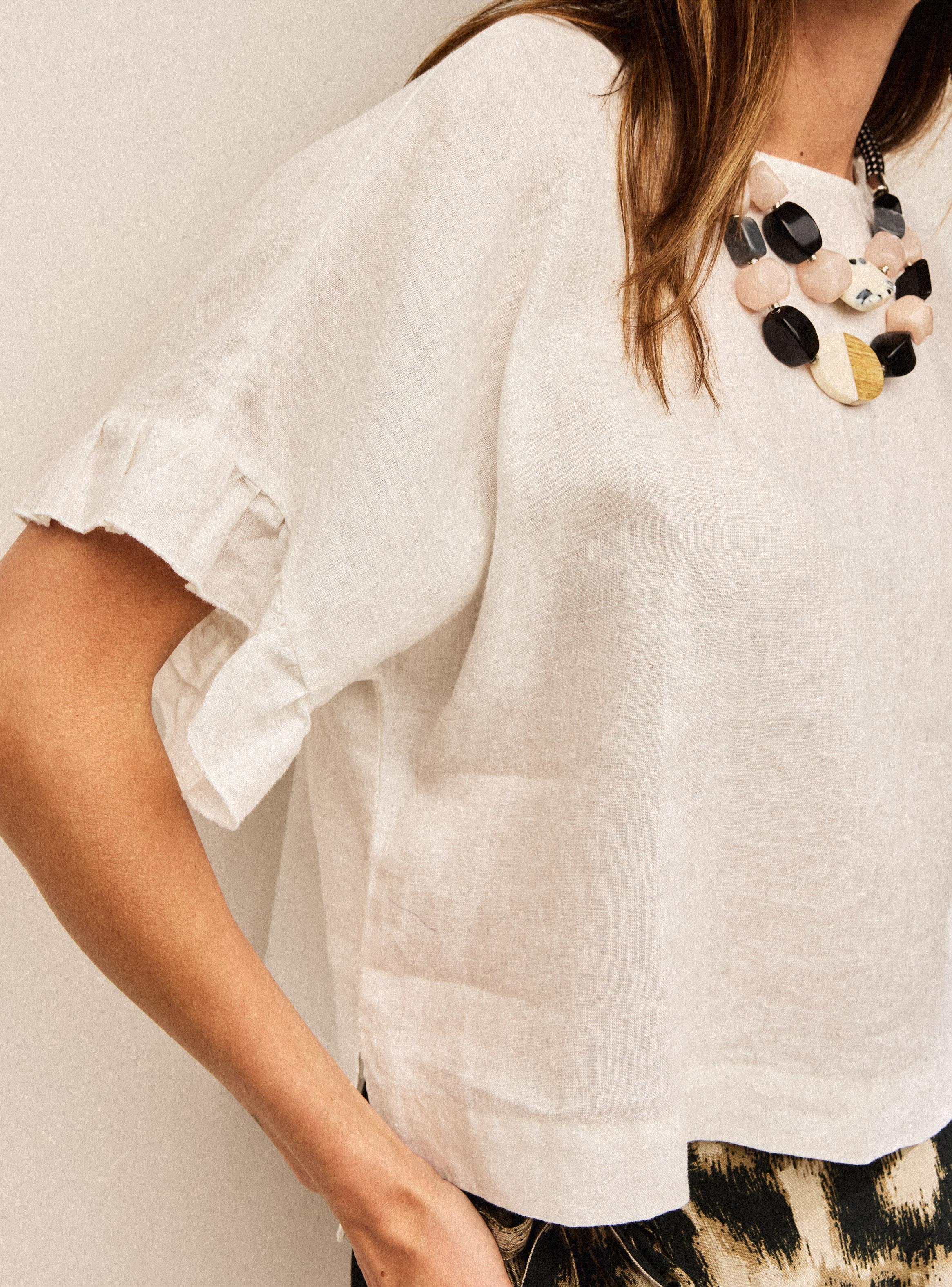 Blusa Lino Detalle de Vuelo en Mangas-2