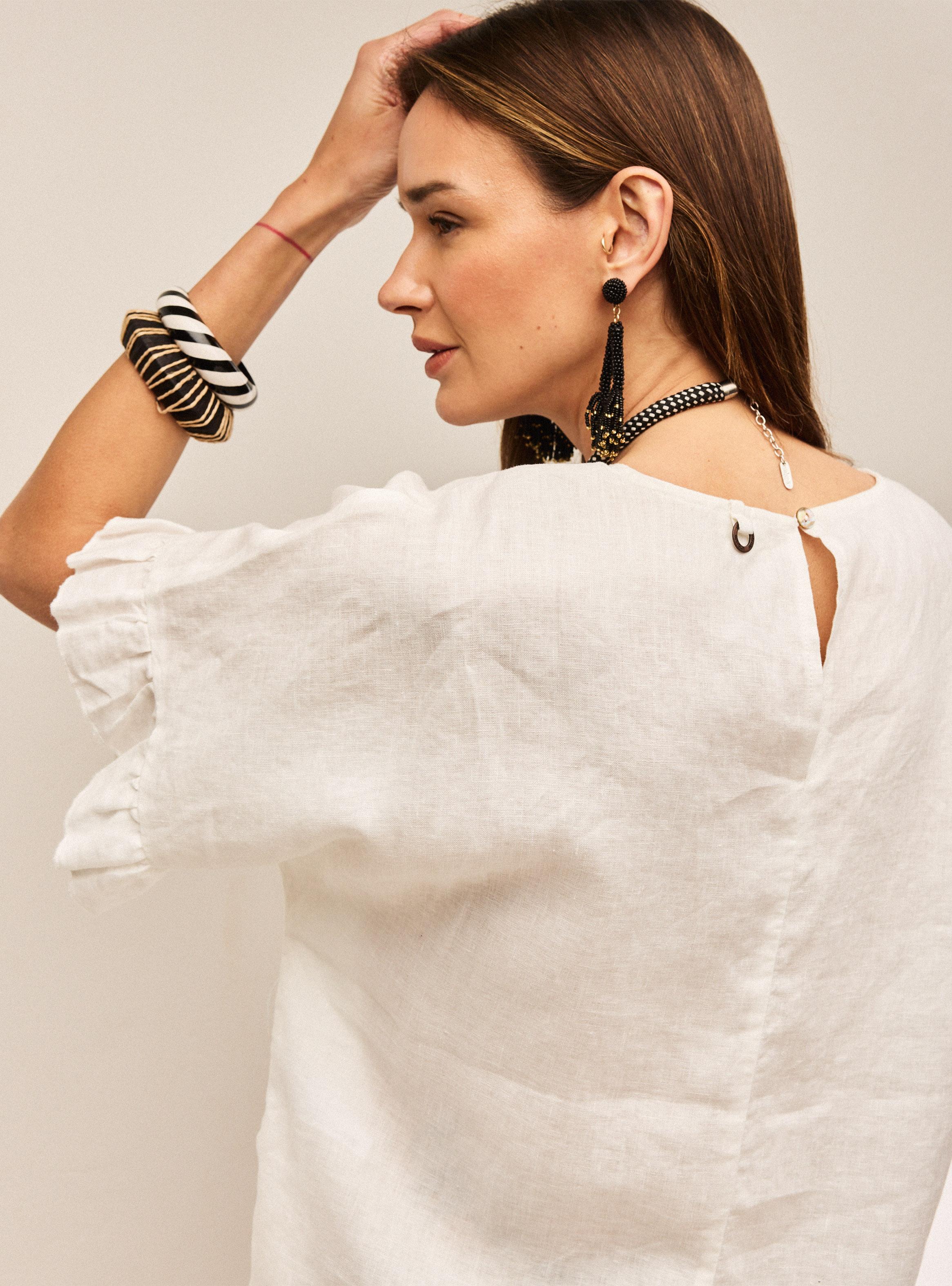 Blusa Lino Detalle de Vuelo en Mangas-3